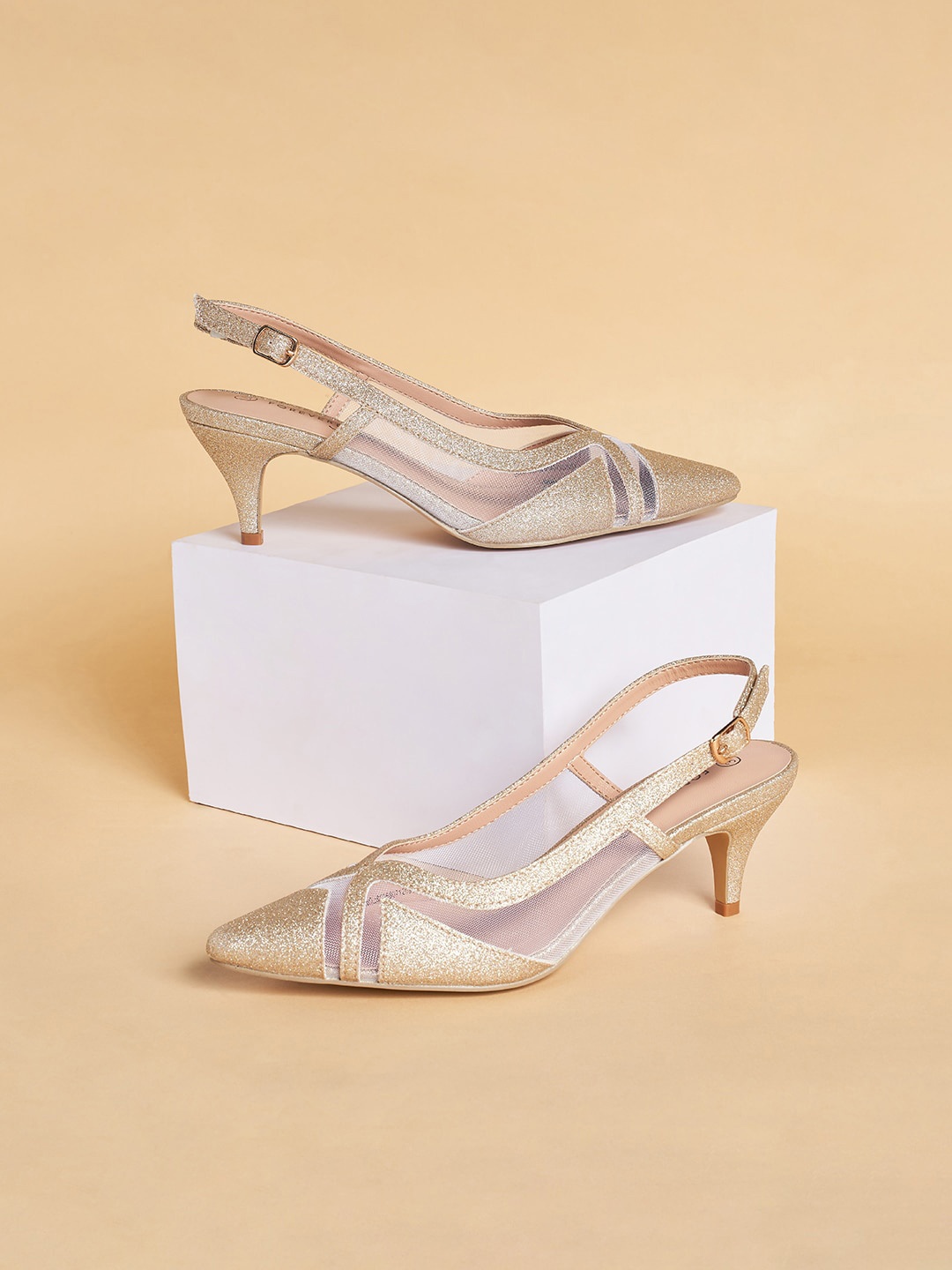 

Forever Glam by Pantaloons Embellished Kitten Heel Mules, Gold