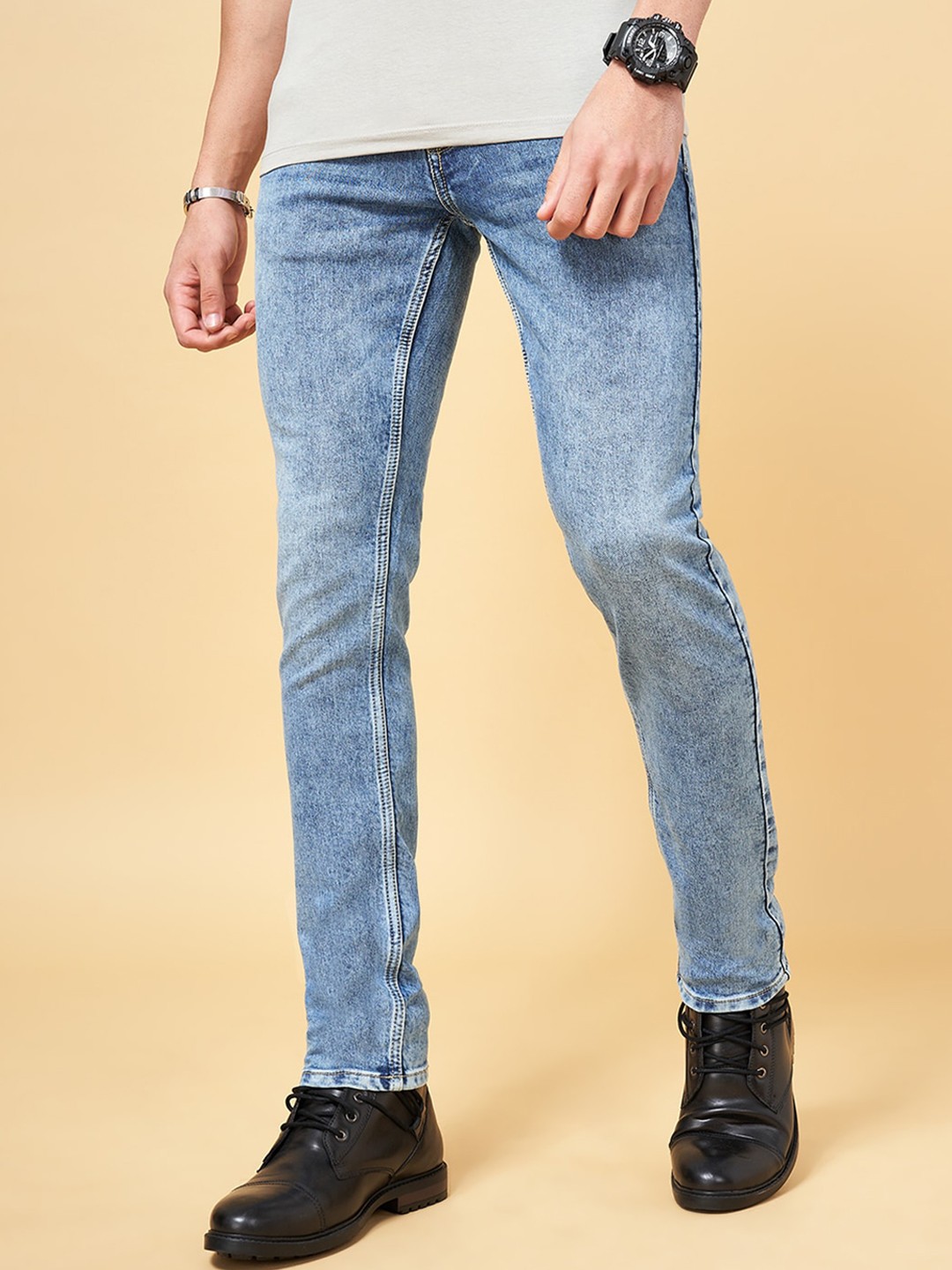 

SF JEANS by Pantaloons Men Mid-Rise Slim Fit Heavy Fade Jeans, Blue