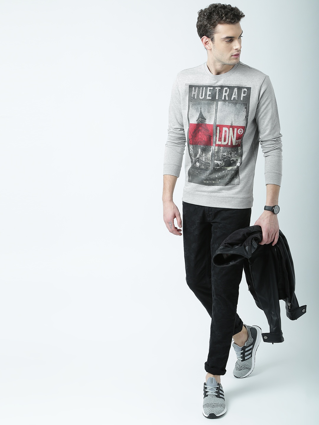 

Huetrap Men Grey Melange Printed Sweatshirt