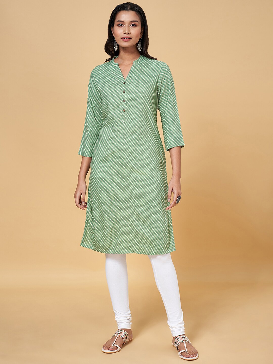 

RANGMANCH BY PANTALOONS Leheriya Printed Kurta, Green