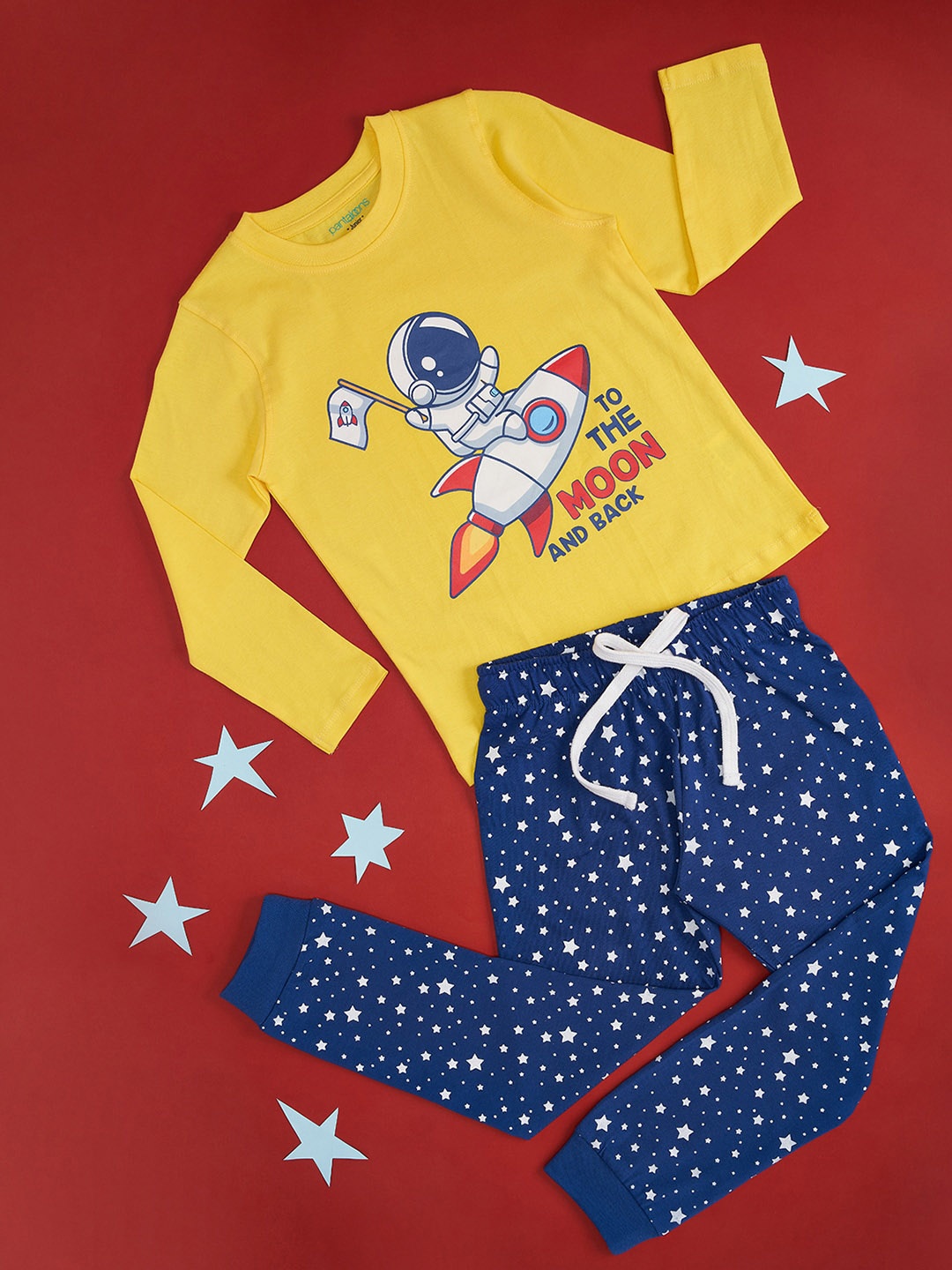 

Pantaloons Junior Boys Printed Pure Cotton Night suit, Blue