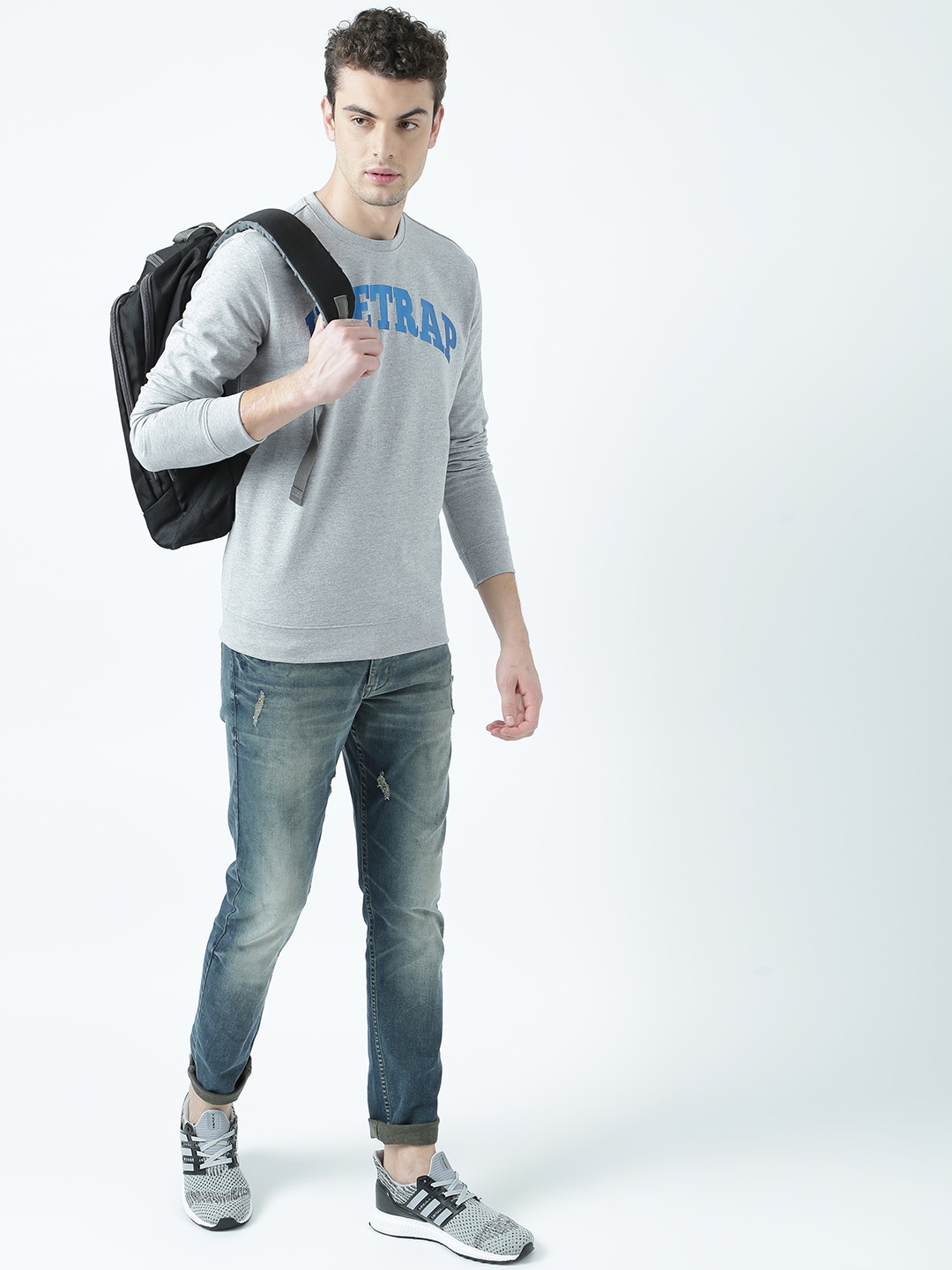 

Huetrap Men Grey Melange Printed Sweatshirt