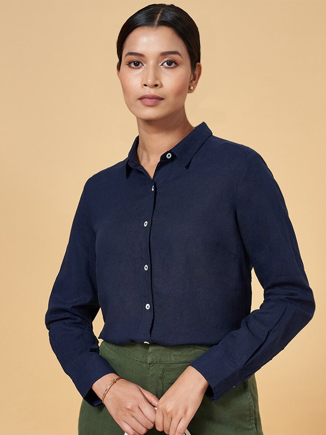 

Annabelle by Pantaloons Spread Collar Formal Shirt, Navy blue