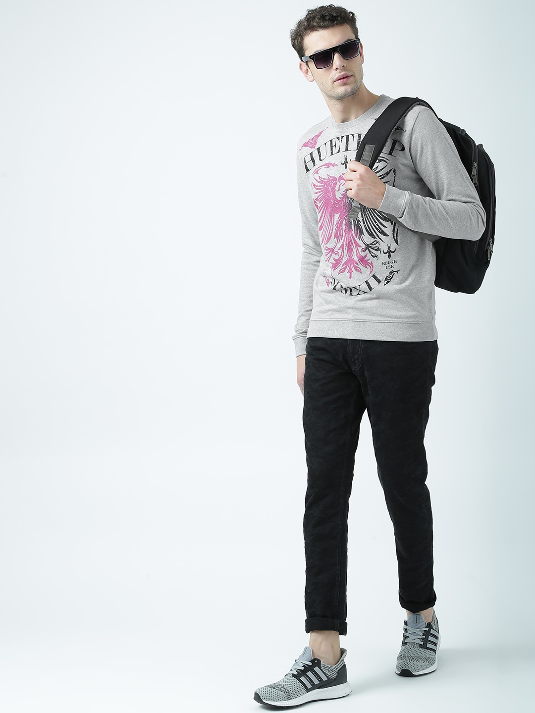

Huetrap Men Grey Melange Printed Sweatshirt