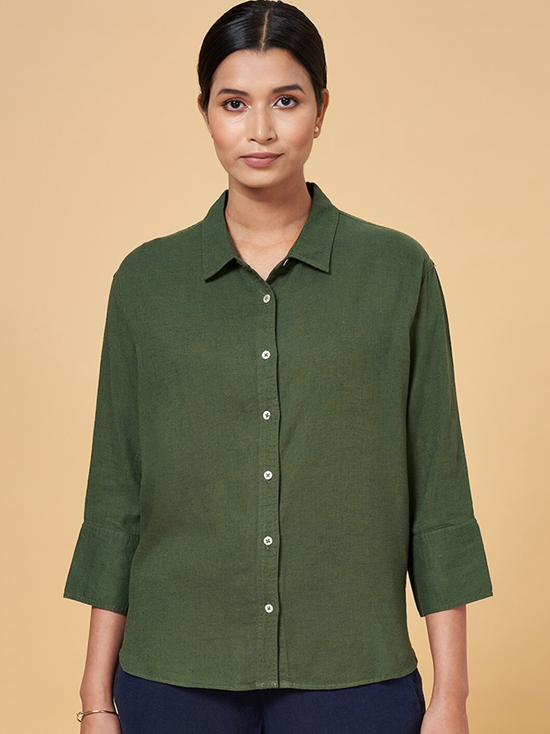 

Annabelle by Pantaloons Spread Collar Formal Shirt, Olive