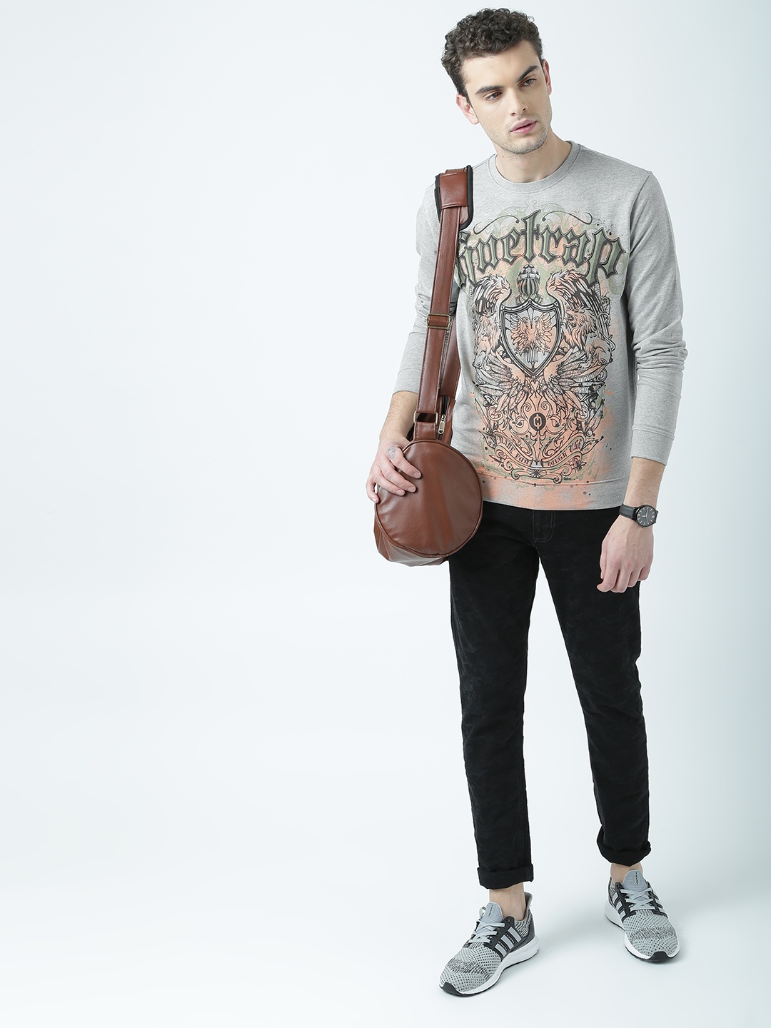 

Huetrap Men Grey Melange Printed Sweatshirt