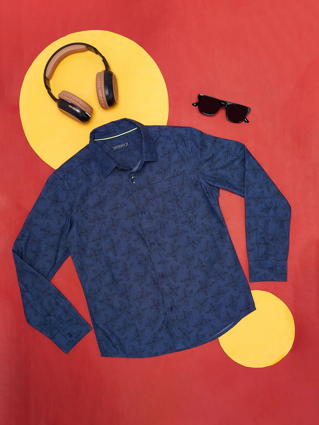 Pantaloons Junior Boys Floral Printed Casual Shirt, Blue