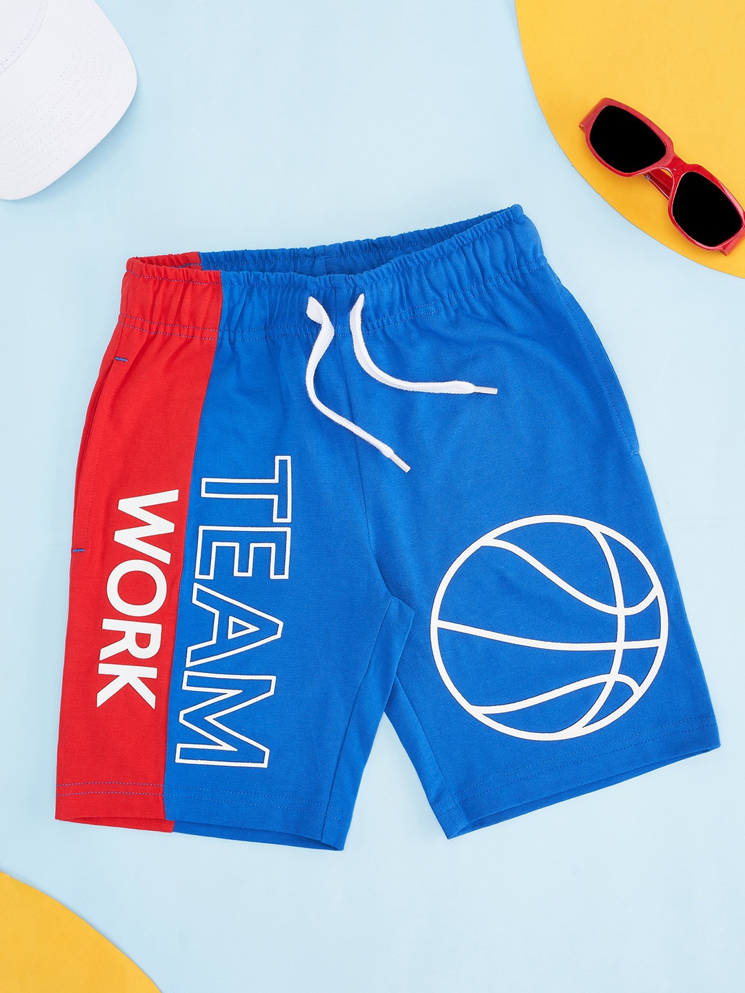 

Pantaloons Junior Boys Typography Printed Cotton Shorts, Blue