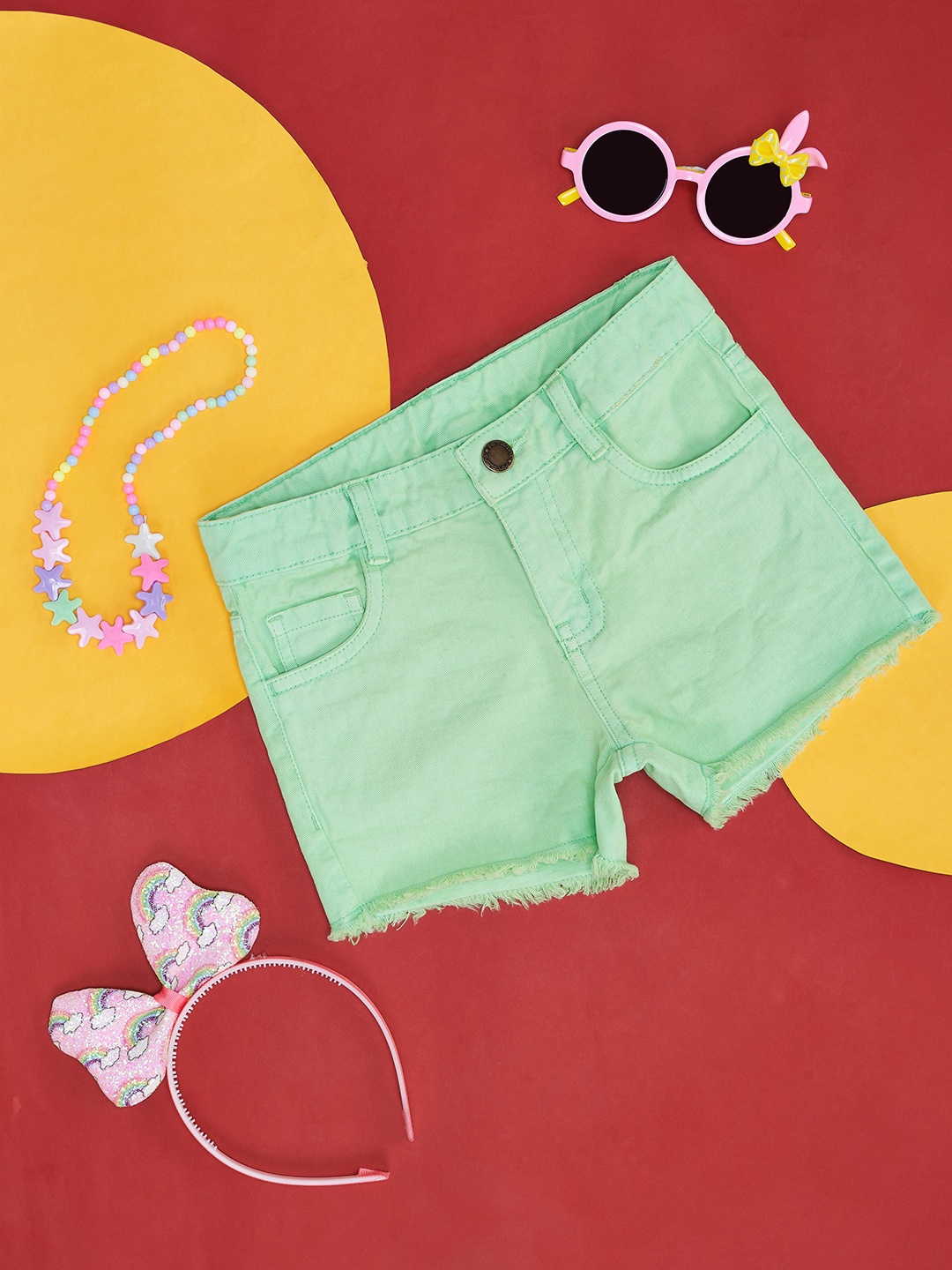 

Pantaloons Junior Girls Mid-Rise Cotton Shorts, Green