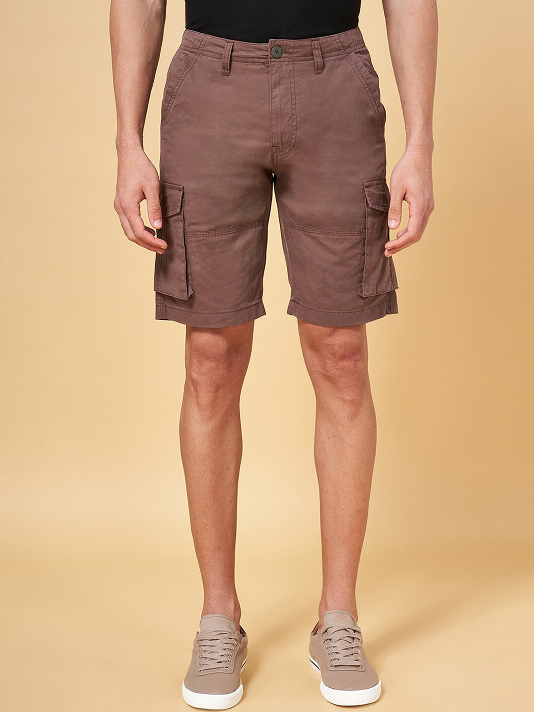 

Urban Ranger by pantaloons Men Slim Fit Mid-Rise Cotton Cargo Shorts, Brown