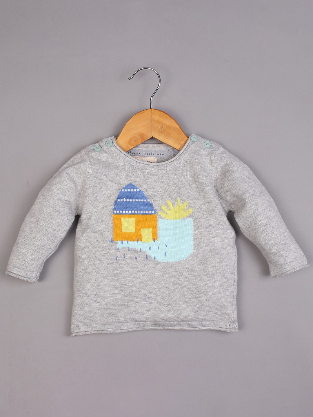 

BAESD Boys Grey & Blue Embroidered Woollen Pullover with Embroidered Detail
