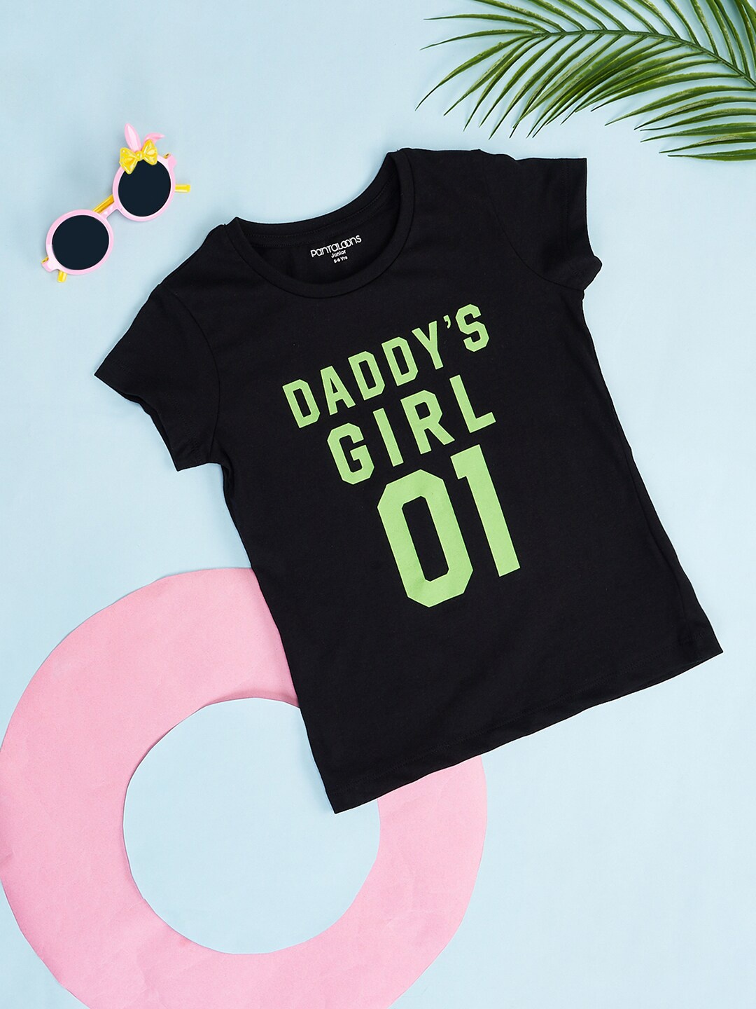 

Pantaloons Junior Girls Typography Printed Cotton T-Shirt, Black
