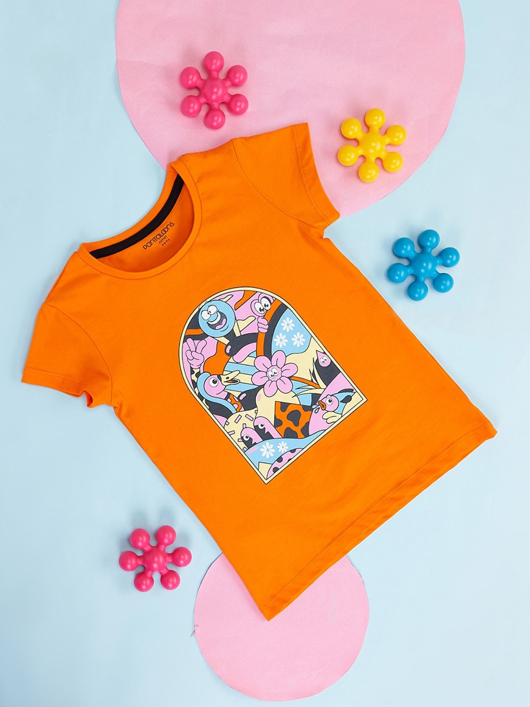 

Pantaloons Junior Girls Graphic Printed Cotton T-Shirt, Orange