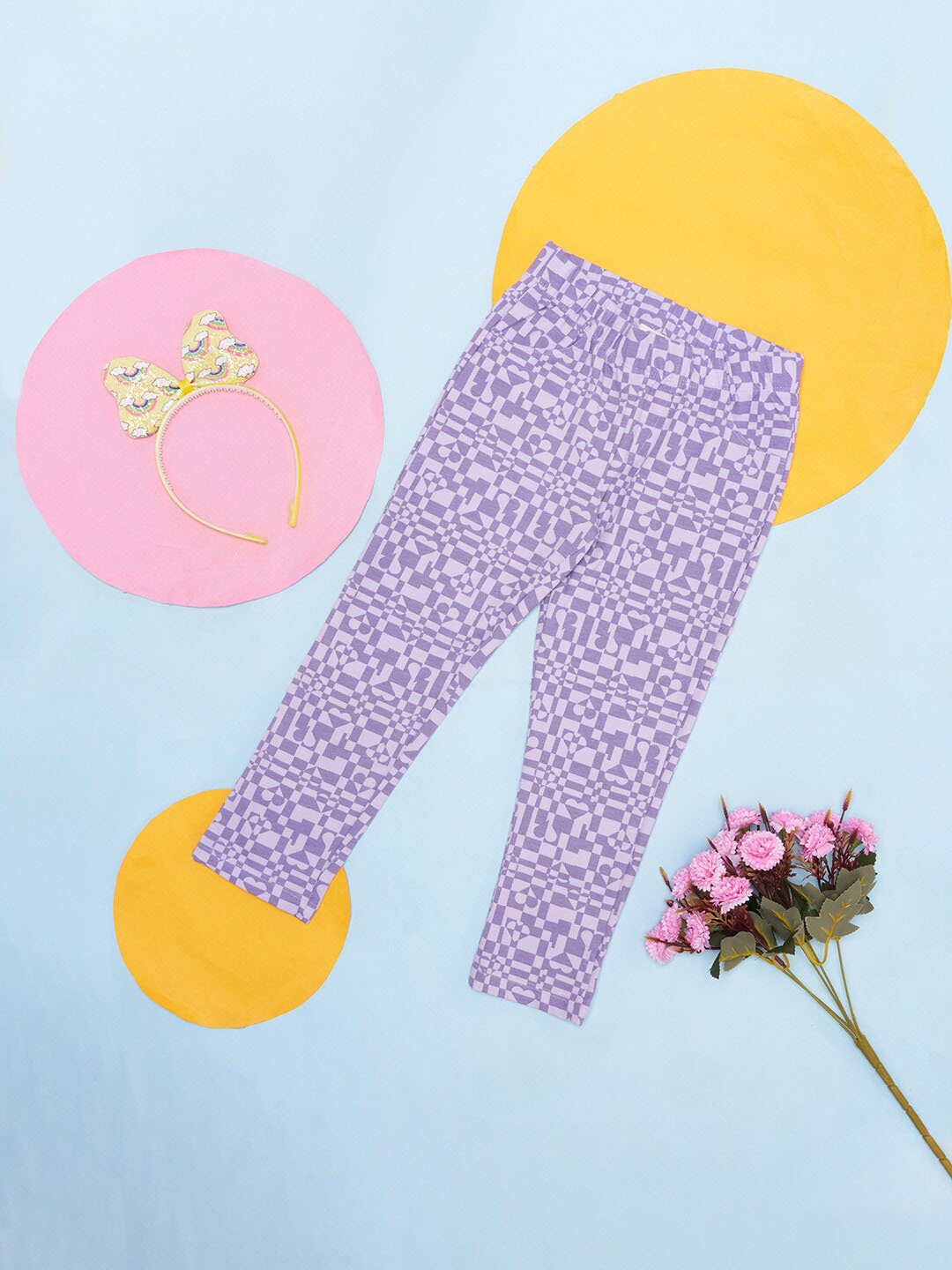 

Pantaloons Junior Girls Geometric Printed Cotton Track Pants, Purple