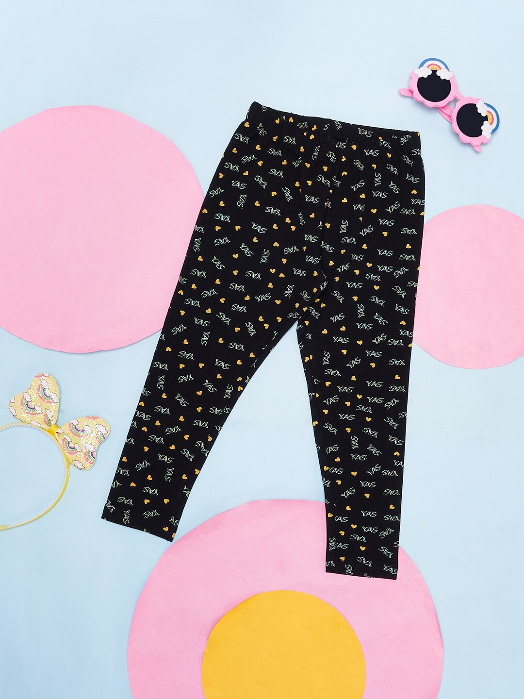 

Pantaloons Junior Girls Typography Printed Cotton Track Pants, Black