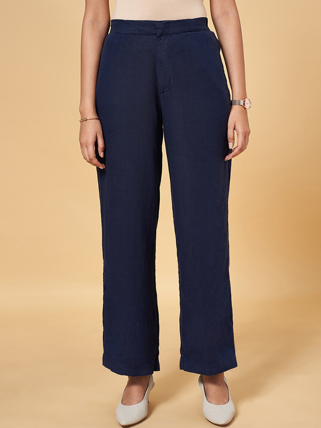 

Annabelle by Pantaloons Women High-Rise Formal Parallel Trousers, Navy blue