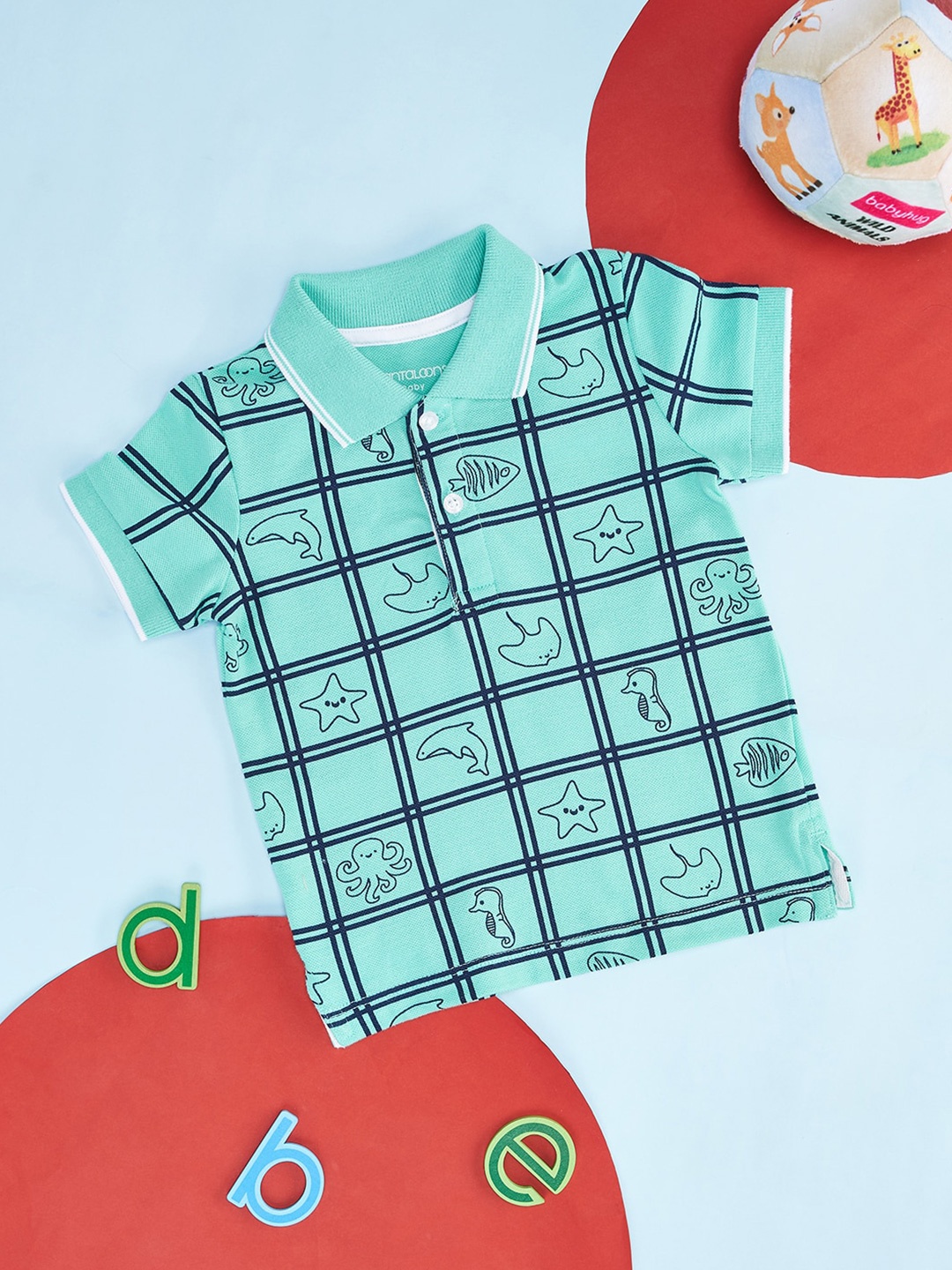 

Pantaloons Baby Boys Conversational Printed Cotton T-shirt, Sea green