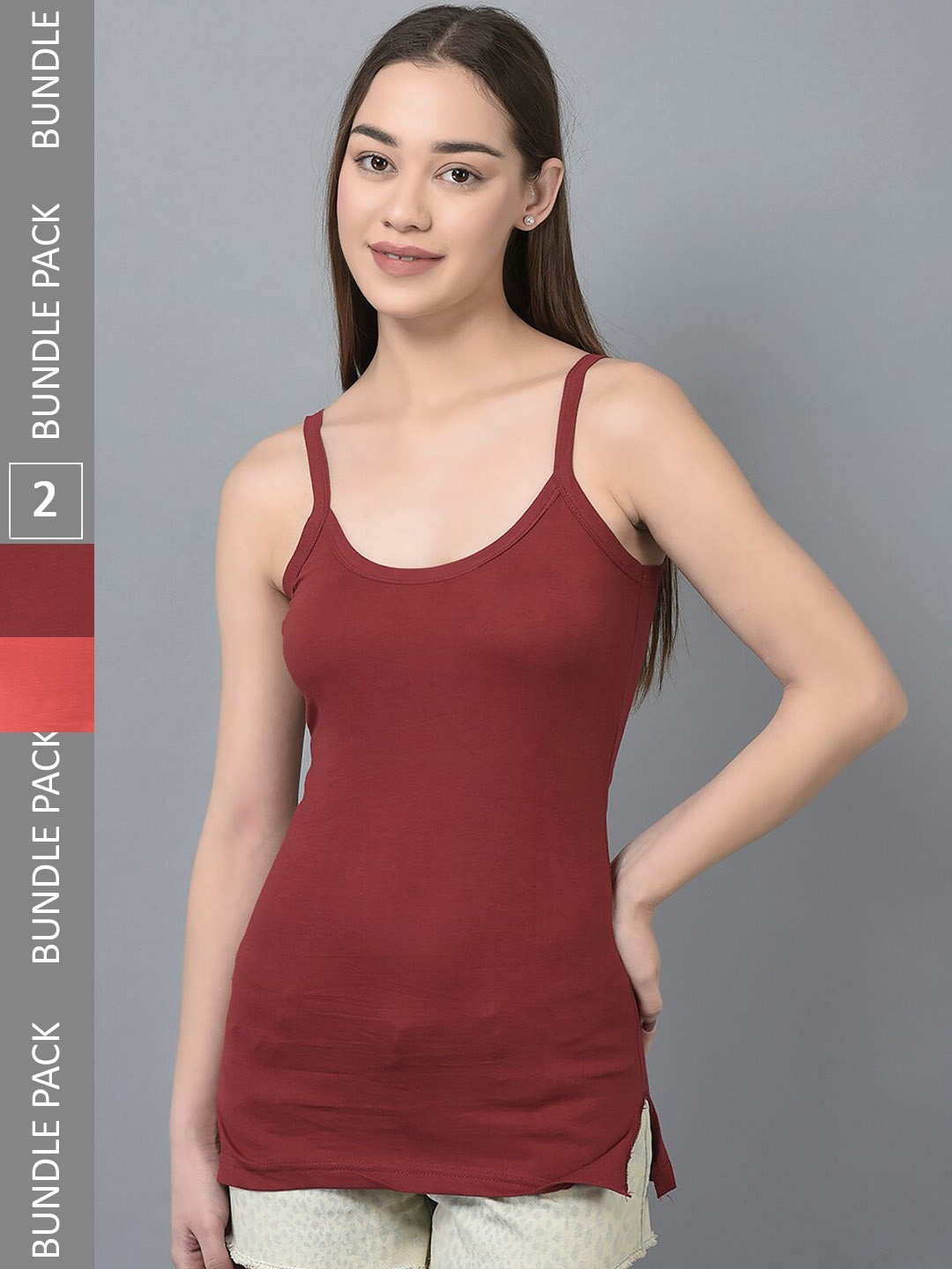 

Dollar Missy Pack Of 2 Combed Cotton Camisoles, Maroon