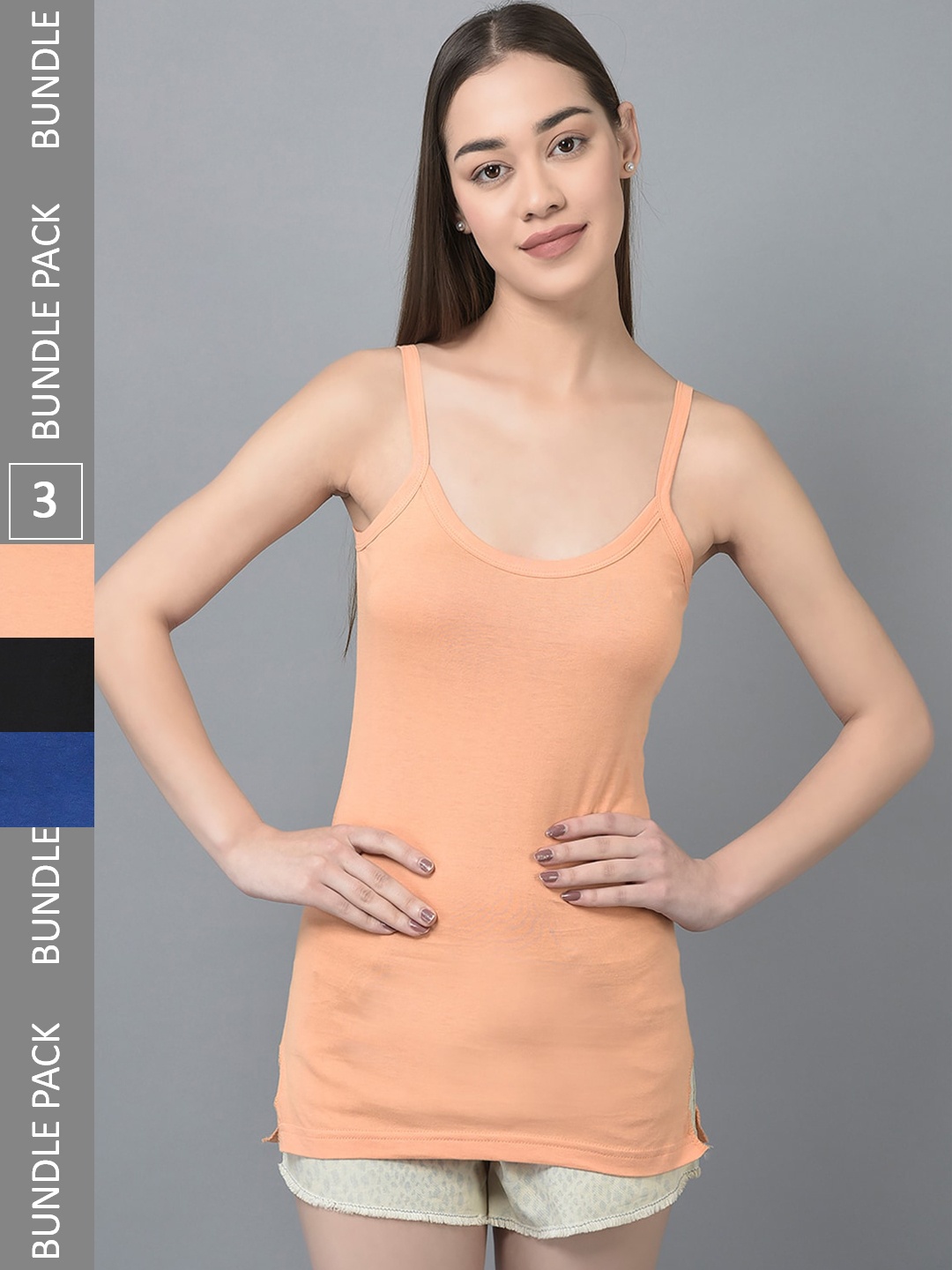 

Dollar Missy Pack of 3 Women Combed Cotton Camisole, Blue