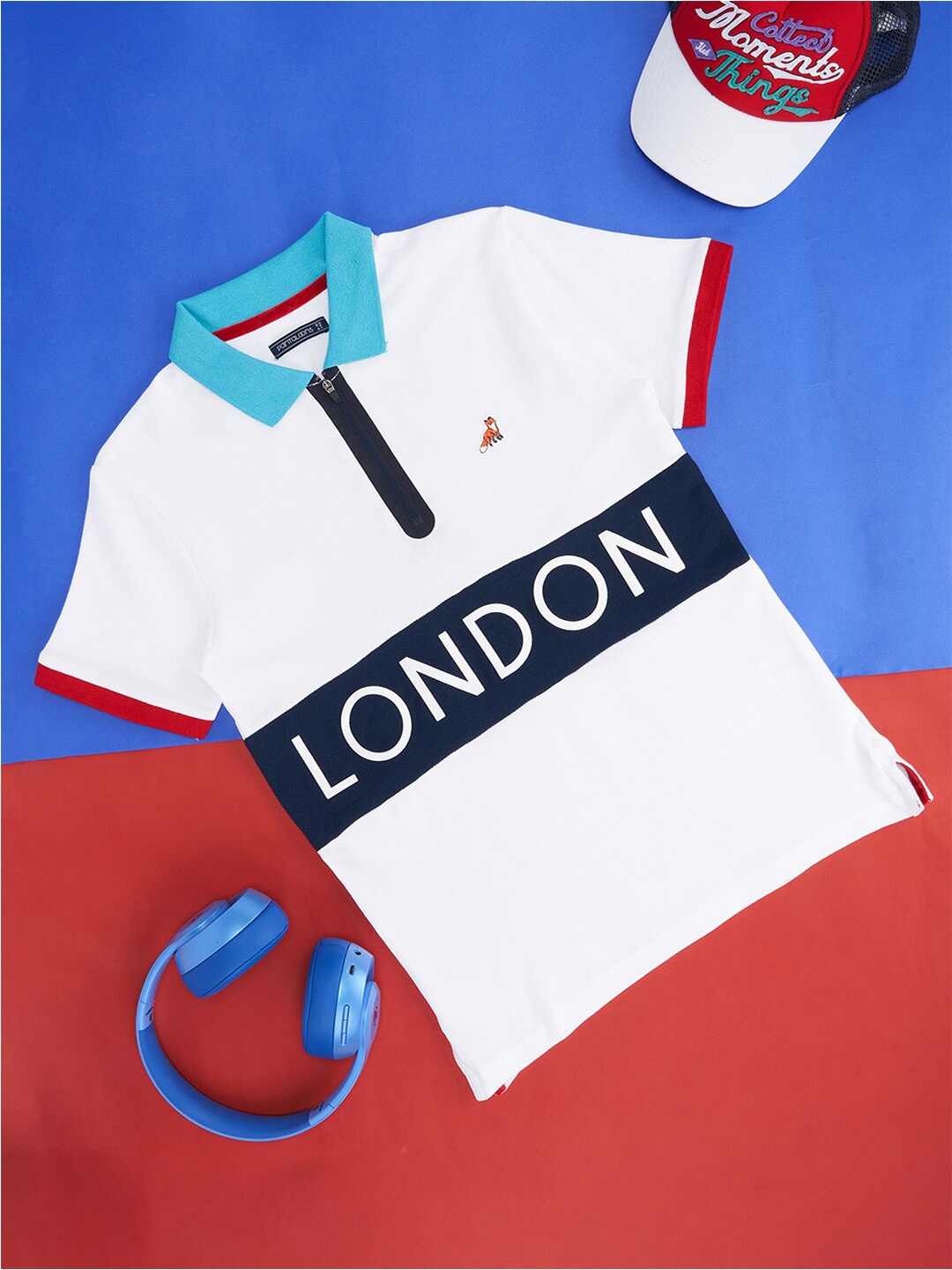 Pantaloons Junior Boys Typography Printed Polo Collar Cotton T-shirt, White