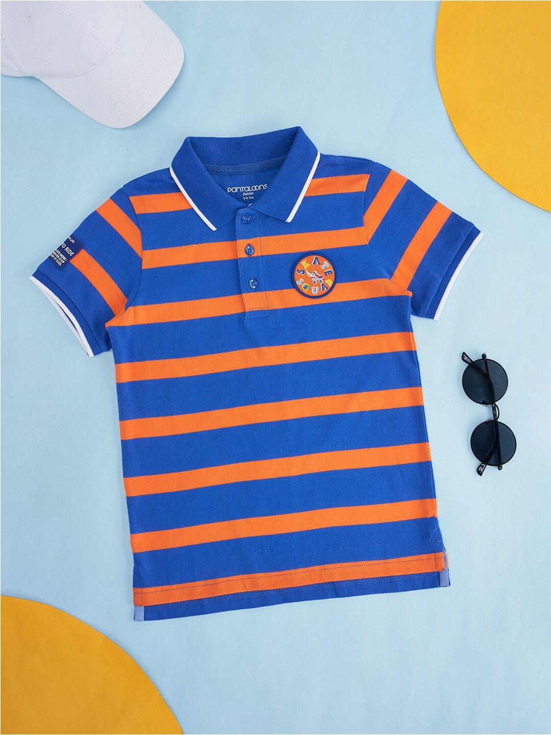 

Pantaloons Junior Boys Striped Polo Collar Cotton T-shirt, Blue