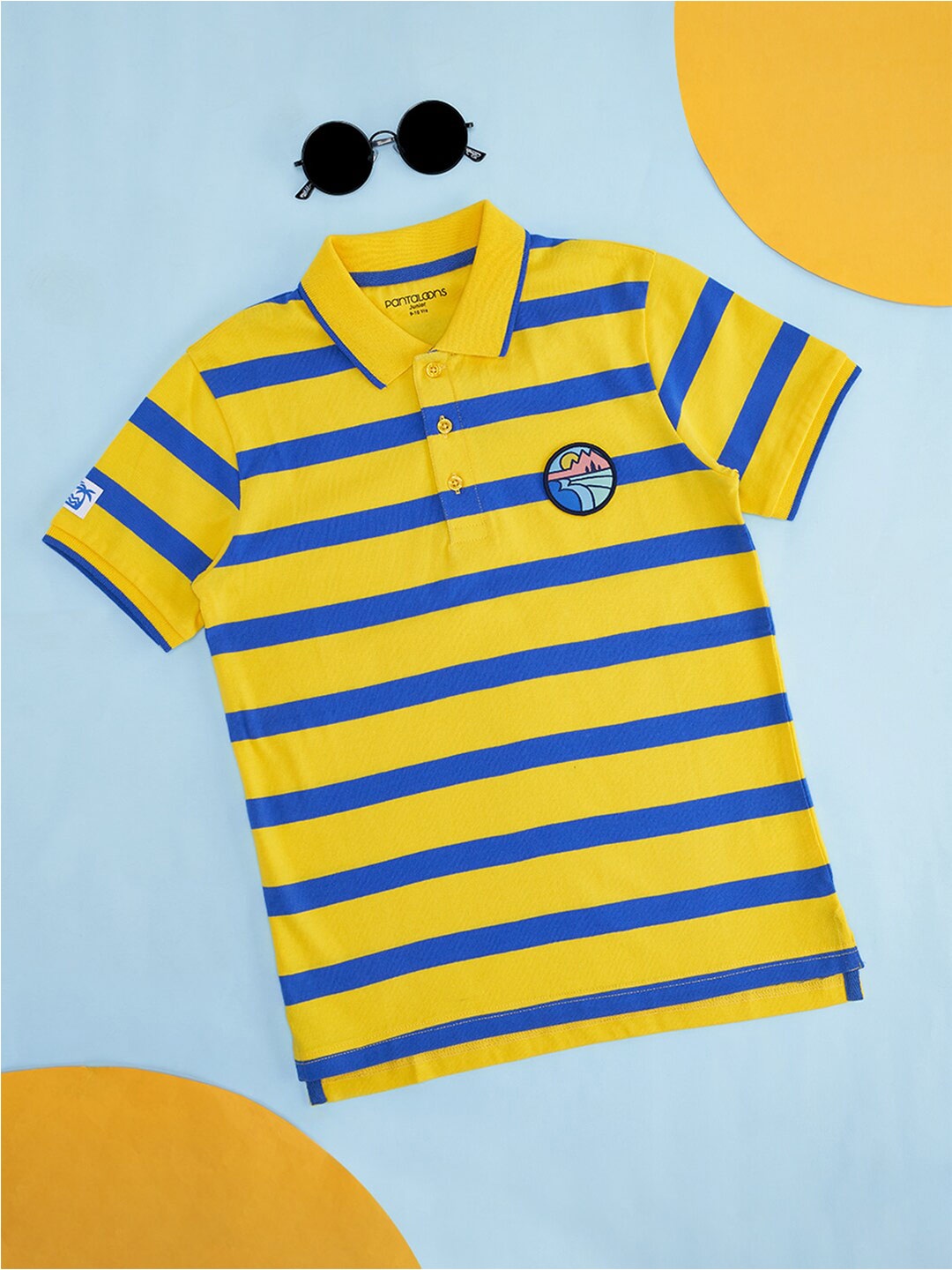 

Pantaloons Junior Boys Striped Polo Collar Cotton T-shirt, Yellow