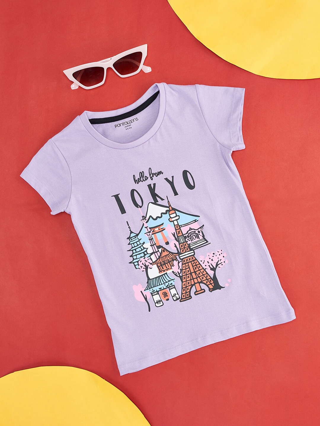 

Pantaloons Junior Girls Printed Cotton T-shirt, Lavender