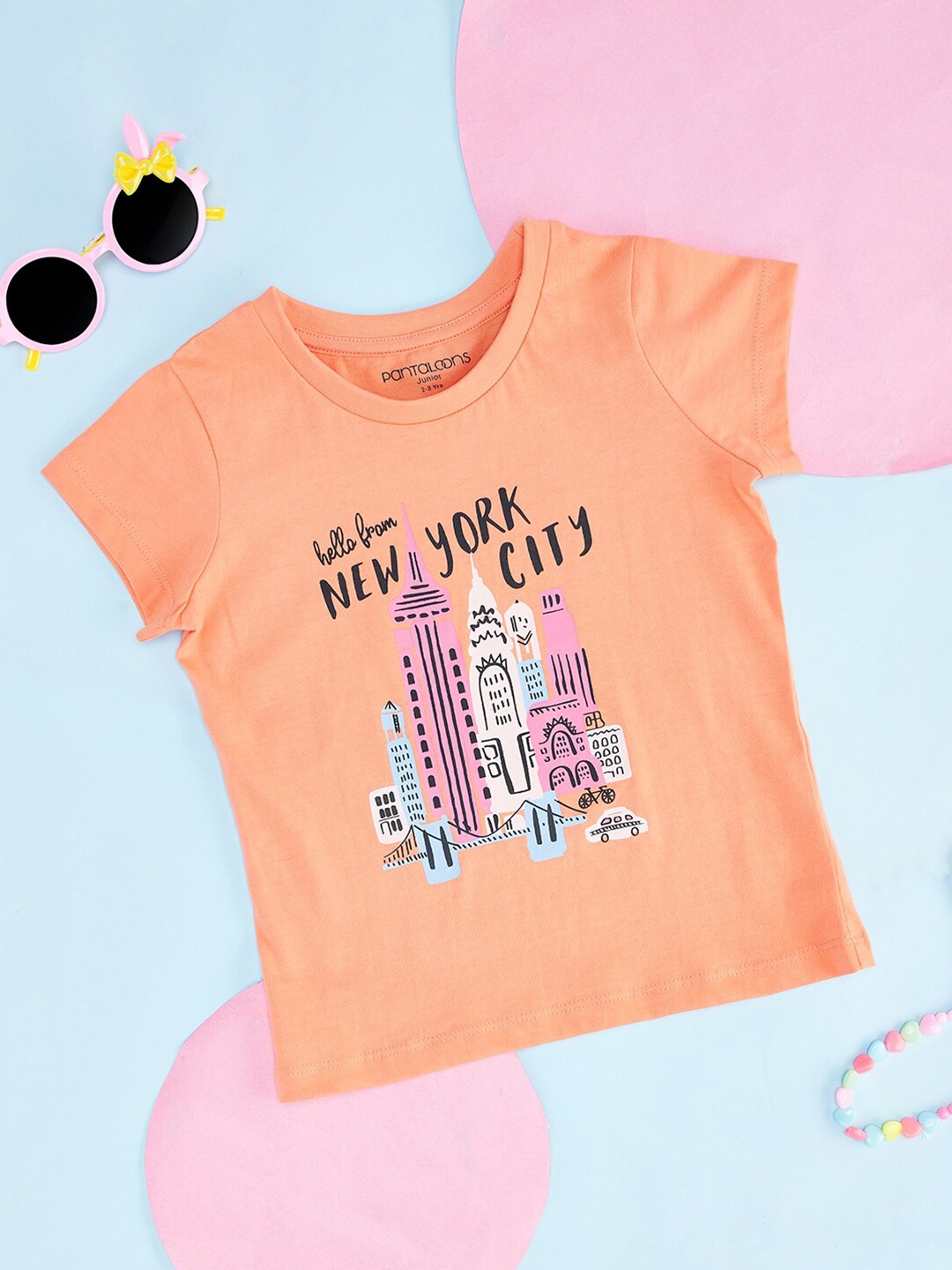 

Pantaloons Junior Girls Printed Cotton T-shirt, Orange