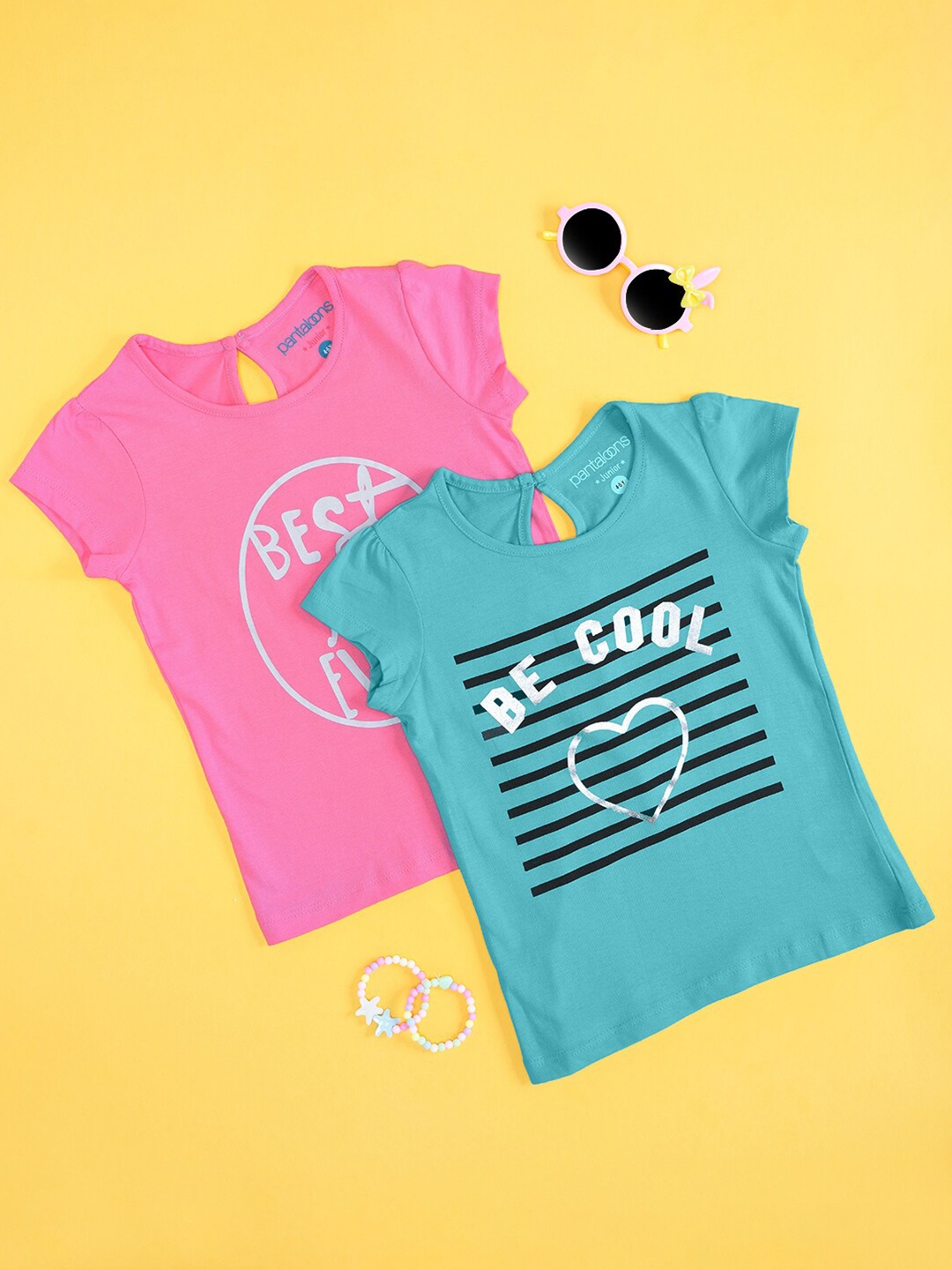 

Pantaloons Junior Girls Pack of 2 Typography Printed Cotton T-shirt, Pink