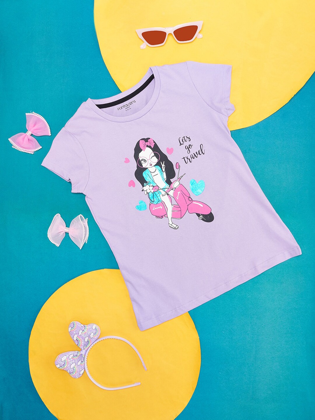 

Pantaloons Junior Girls Graphic Printed Cotton T-shirt, Purple