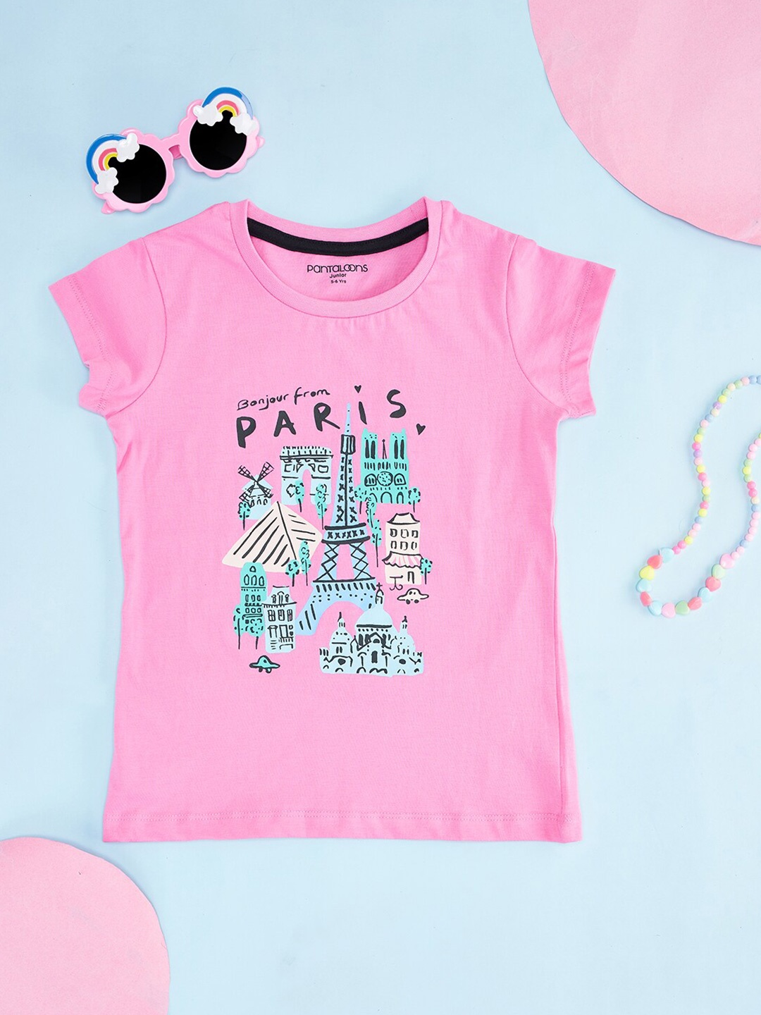 

Pantaloons Junior Girls Printed Cotton T-shirt, Pink