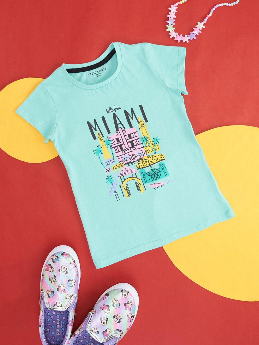 Pantaloons Junior Girls Typography Printed Cotton T-shirt, Green