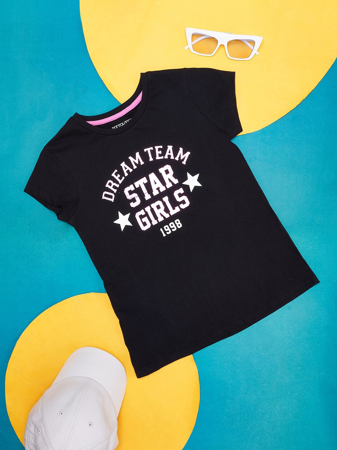 

Pantaloons Junior Girls Typography Printed Cotton T-shirt, Black