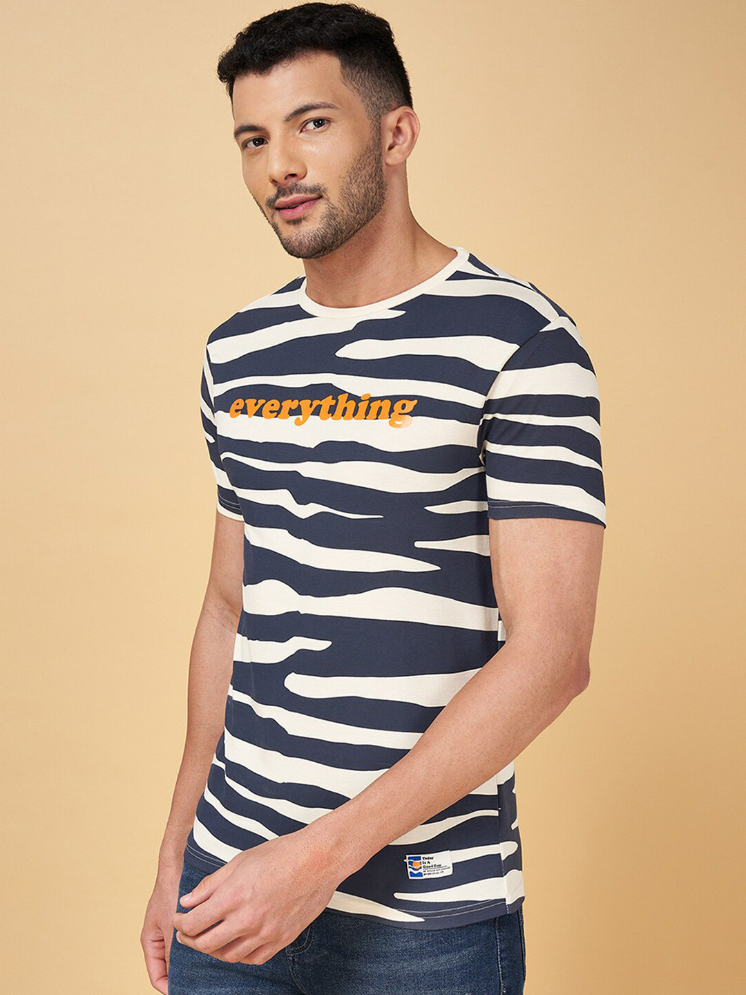 

People Blue Striped Slim Fit Cotton T-shirt