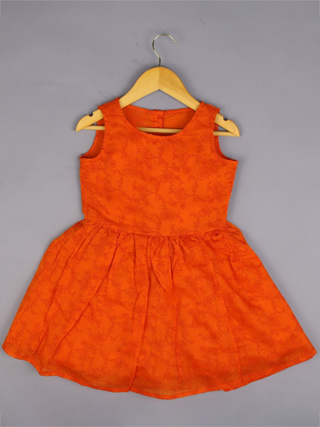 

BAESD Girls Floral Printed Silk Fit & Flare Dress, Orange