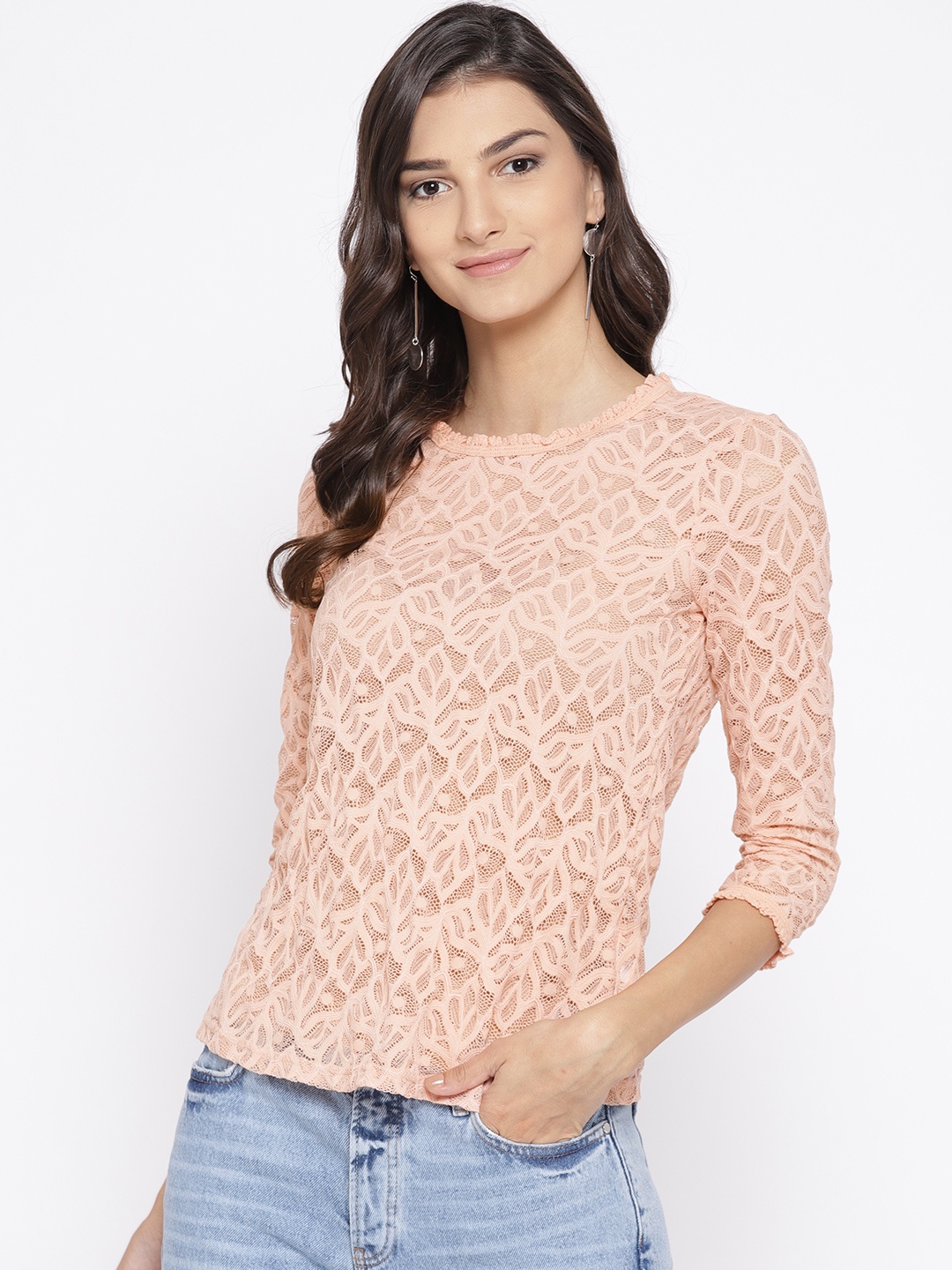 

Vero Moda Women Peach-Coloured Self Design Top