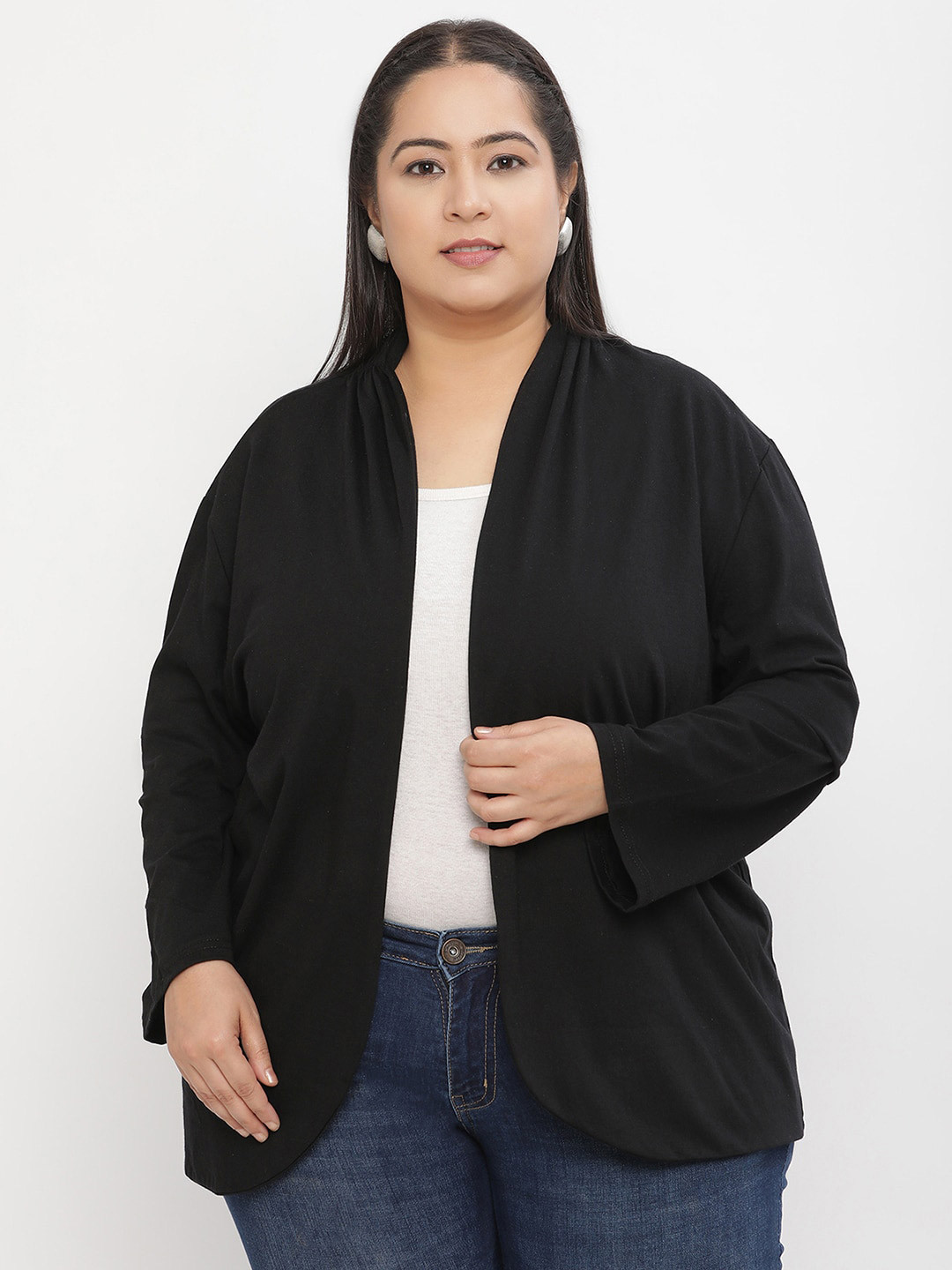 

UnaOne Open Front Pure Cotton Shrug, Black