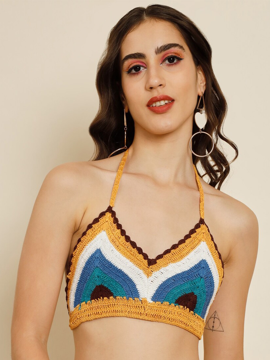 

BAESD Self Design Sleeveless Bralette Crop Top, Mustard