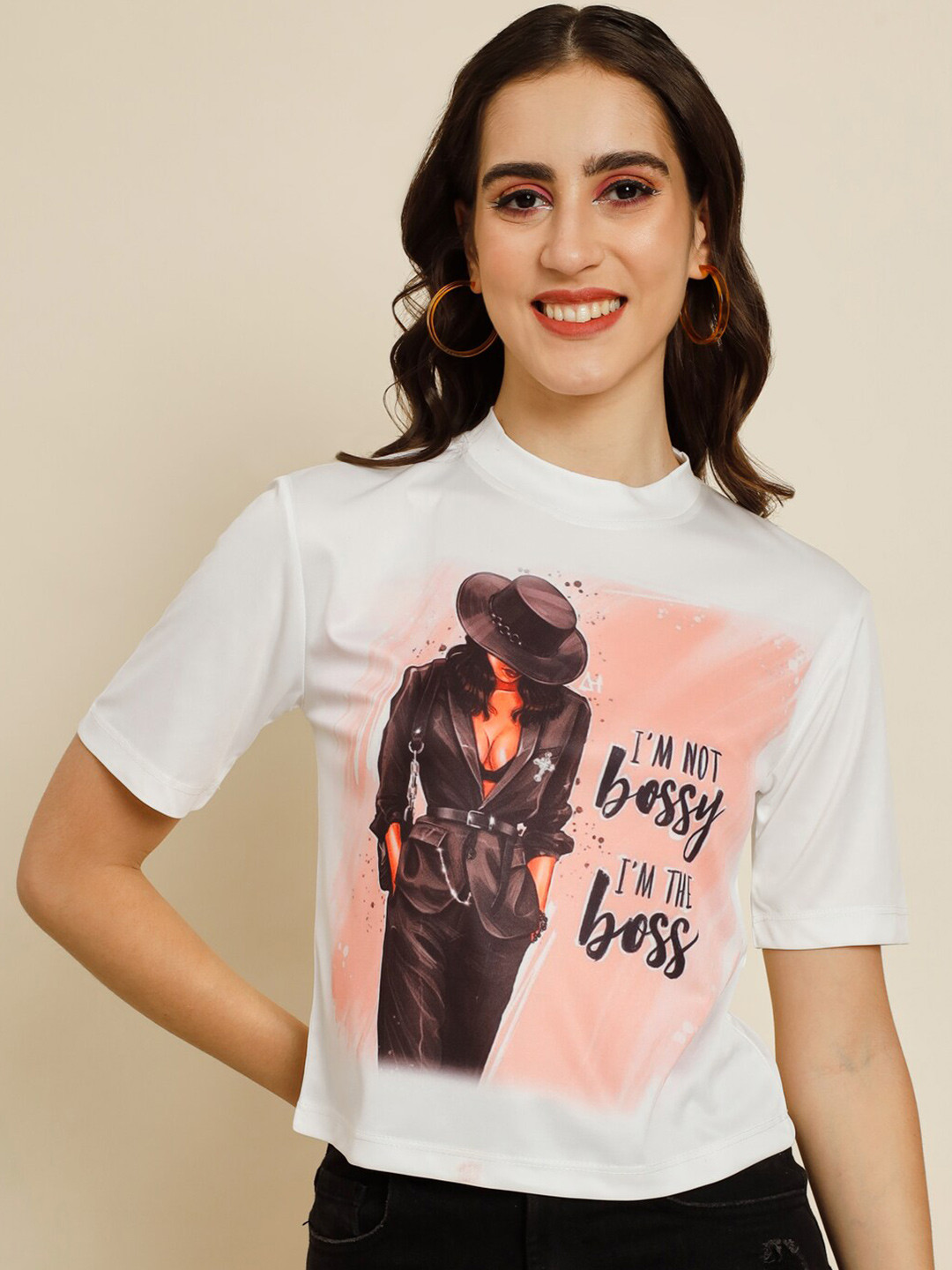 

BAESD Graphic Printed High Neck Top, White