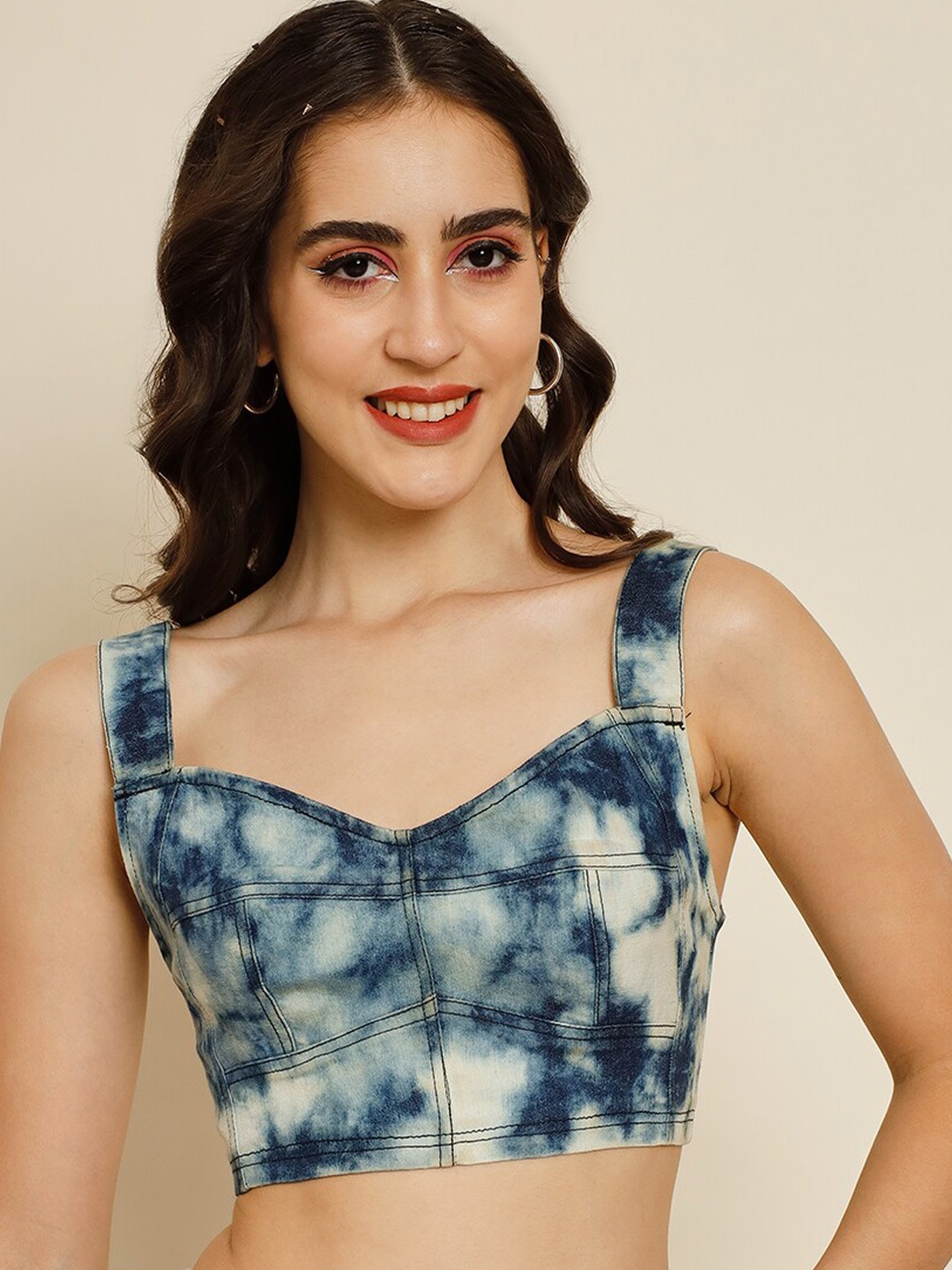 

BAESD Tie and Dye Sweetheart Neck Bralette Crop Top, Blue