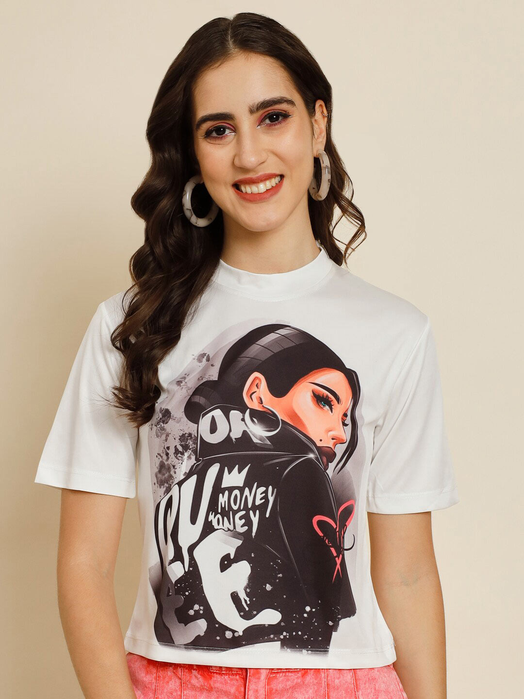 

BAESD Round Neck Printed Top, White