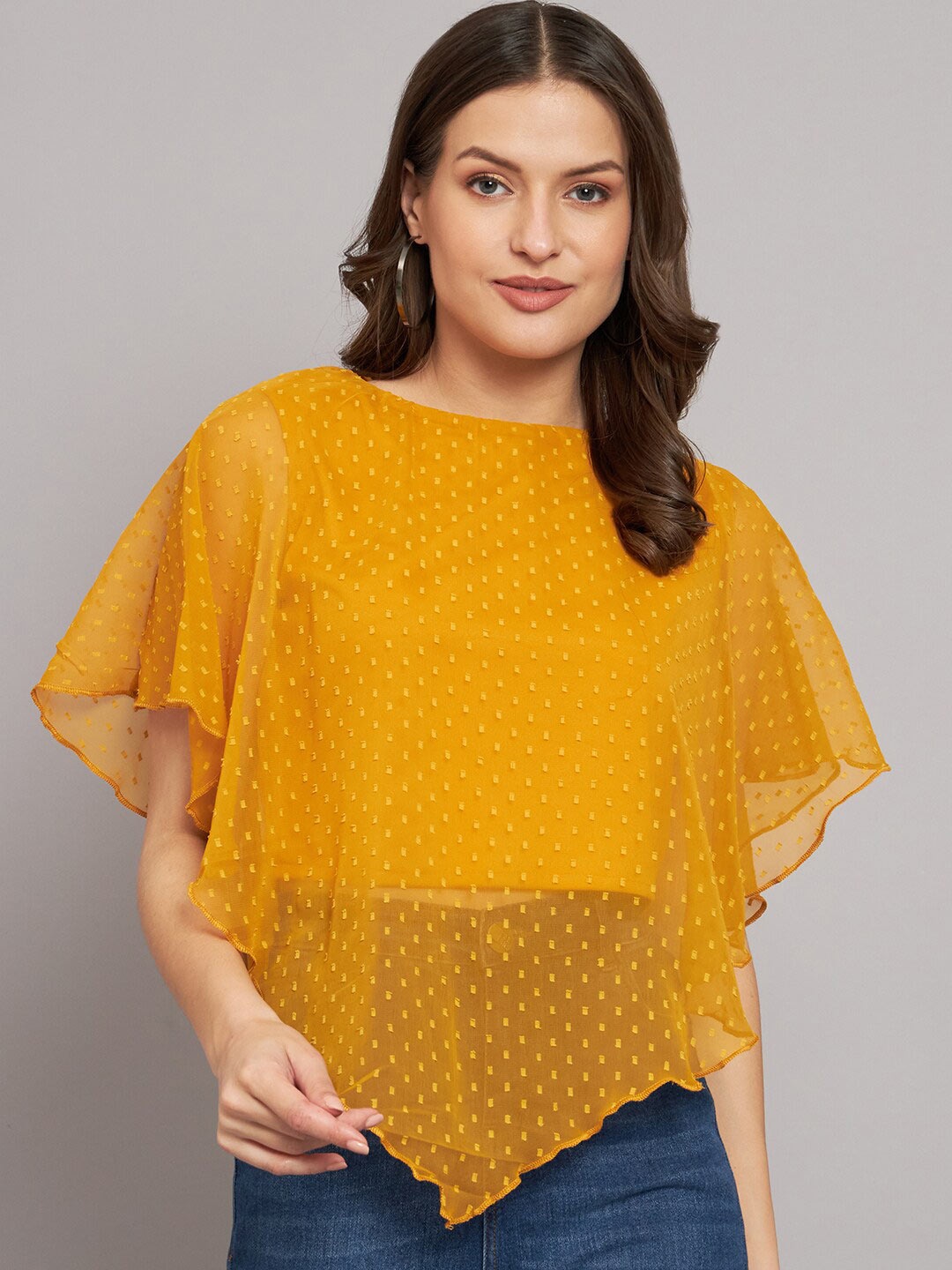 

VAARARO Flutter Sleeve Georgette Cape Top, Yellow