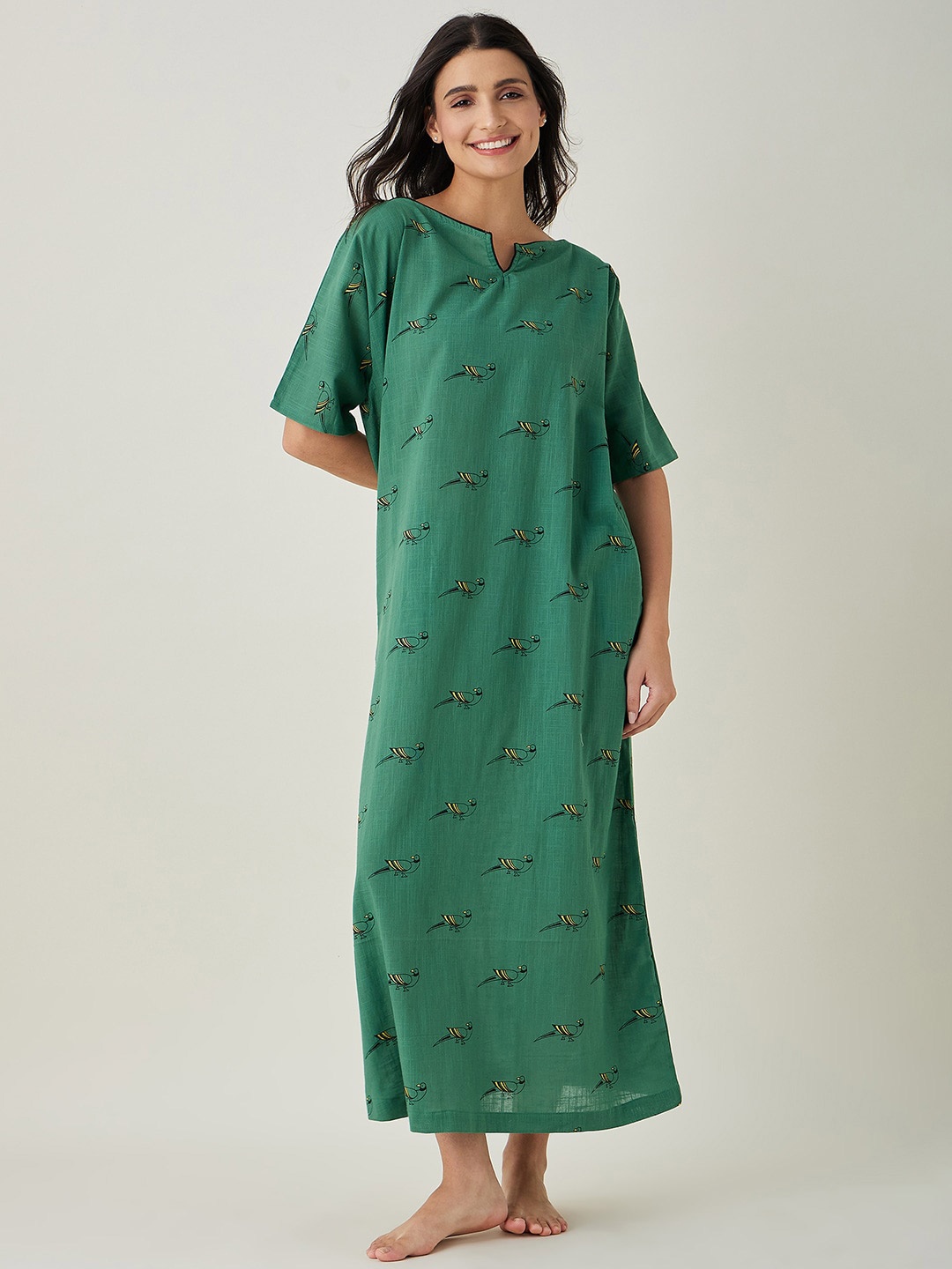 

The Kaftan Company Green Printed Maxi Nightdress