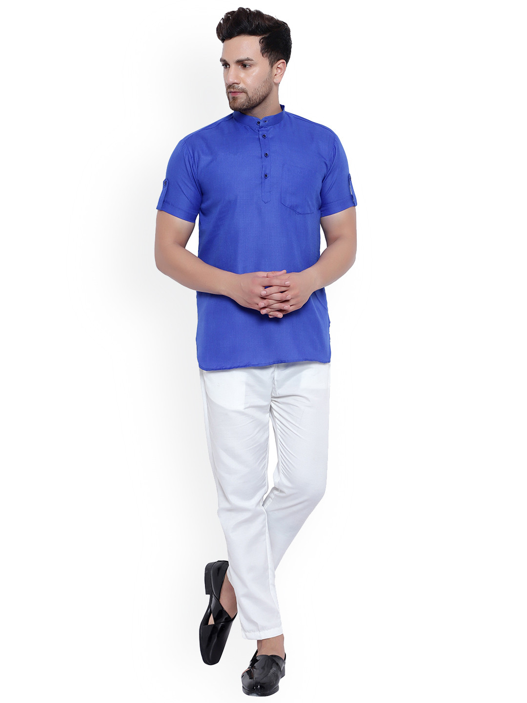 

ONNIX Mandarin Collar Kurta With Pyjamas, Blue