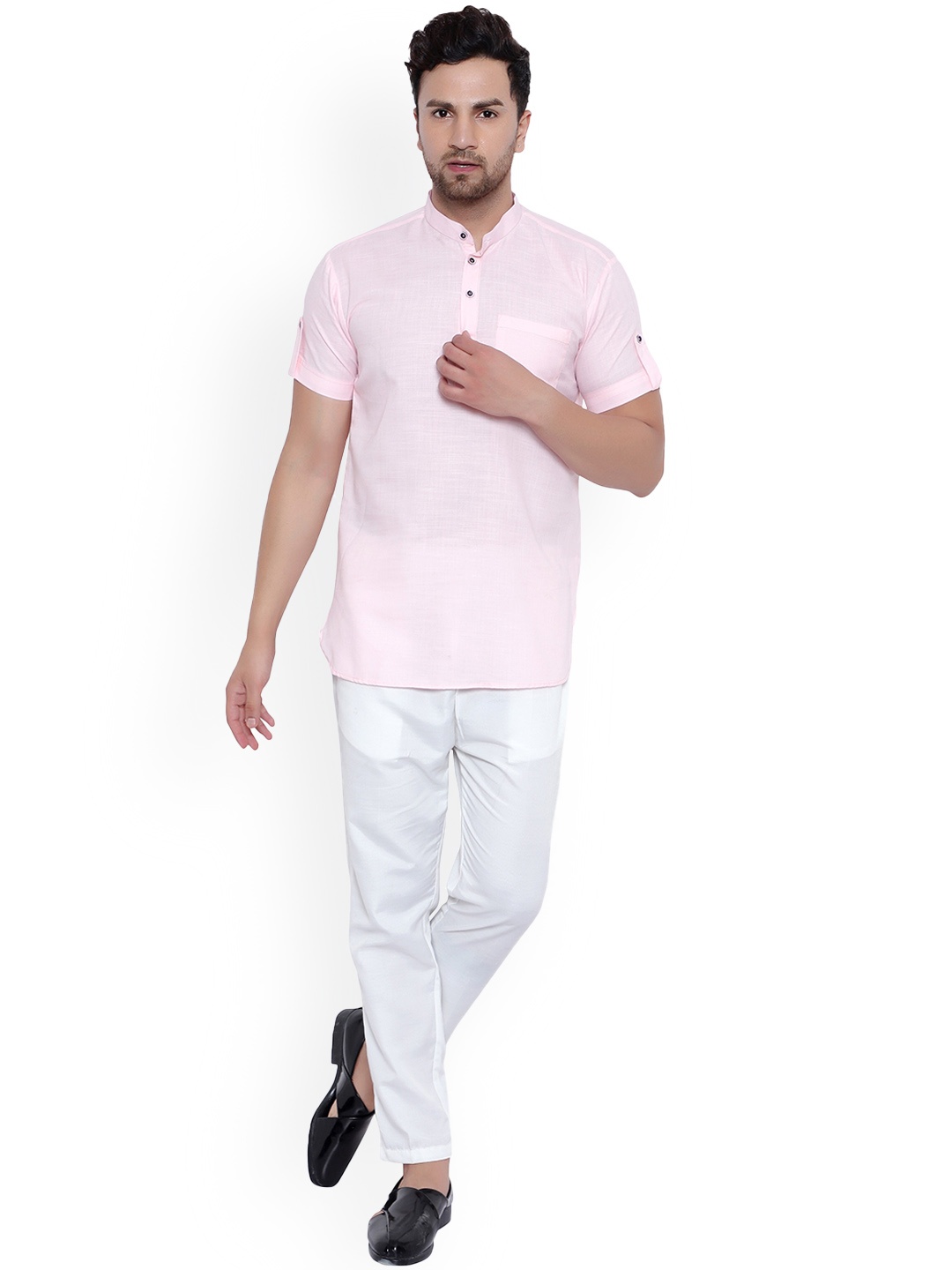 

ONNIX Mandarin Collar Kurta With Pyjamas, Pink