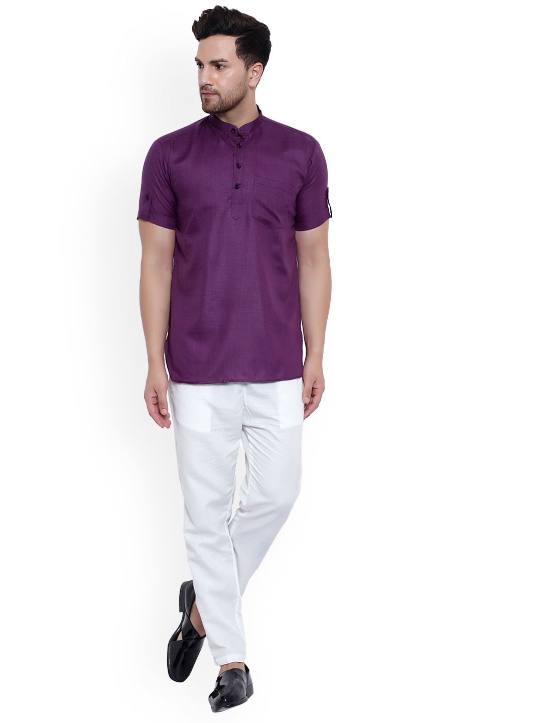 

ONNIX Mandarin Collar Regular Kurta with Pyjamas, Purple