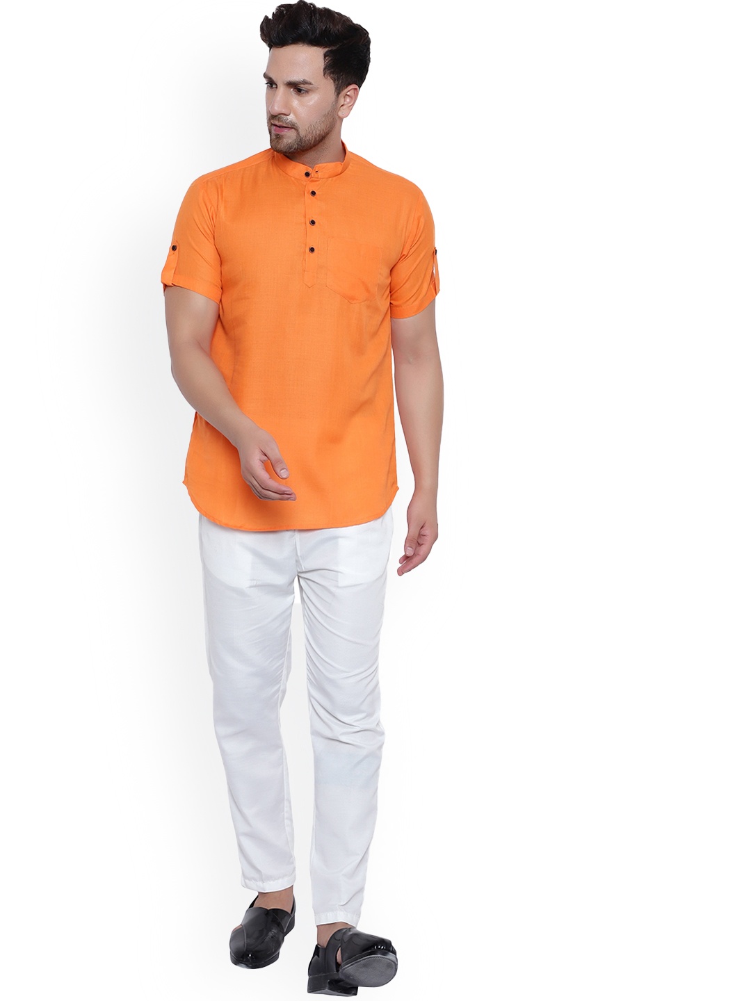 

ONNIX Mandarin Collar Kurta With Pyjamas, Orange