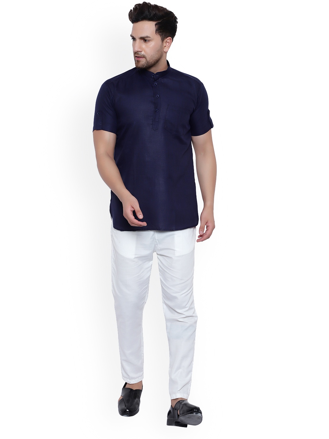 

ONNIX Mandarin Collar Kurta With Pyjamas, Navy blue