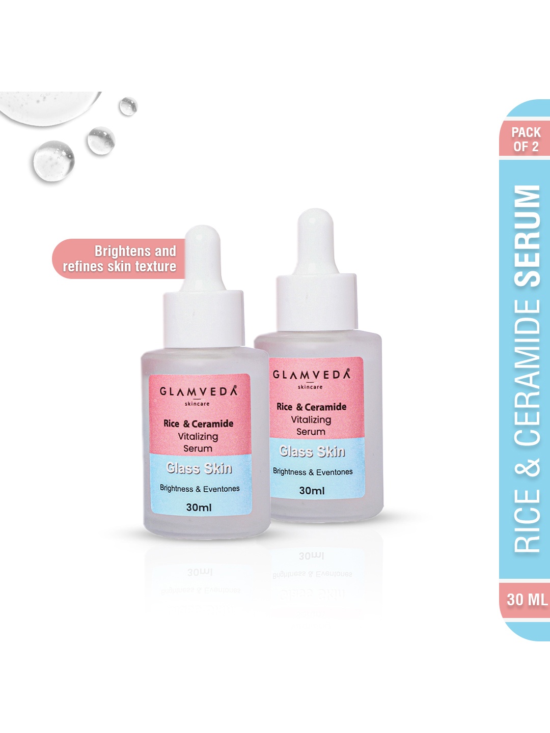 

GLAMVEDA Set Of 2 Glass Skin Korean Rice Water & Ceramide Vitalizing Serum - 30ml each, White