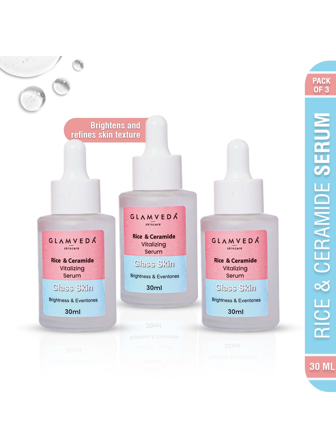 

GLAMVEDA Glass Skin Set Of 3 Korean Rice Water & Ceramide Vitalizing Serum - 30ml Each, White